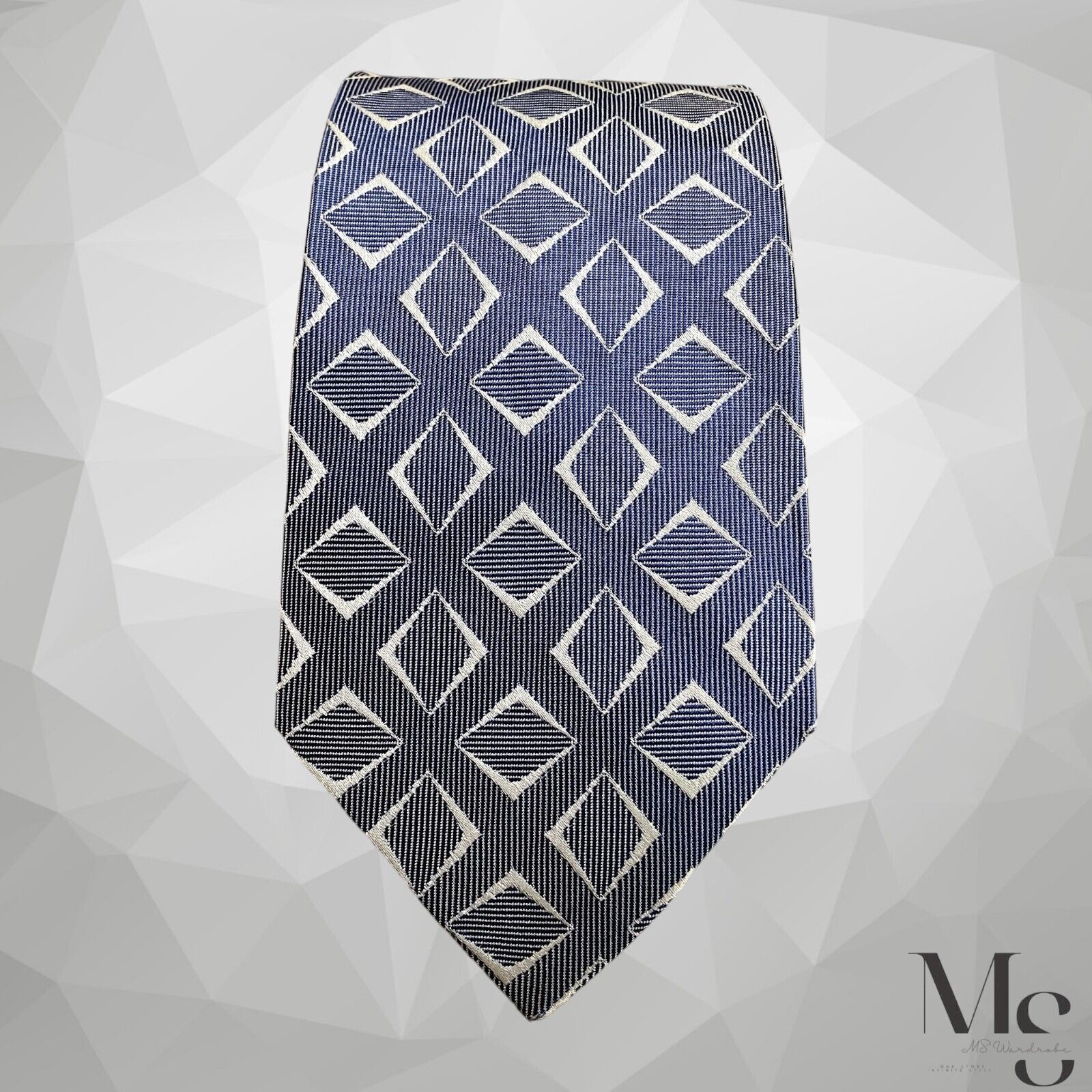 Armani ARMANI COLLEZIONI Blue Geometric Luxury Silk Tie Made In It Size ONE SIZE - 2 Thumbnail