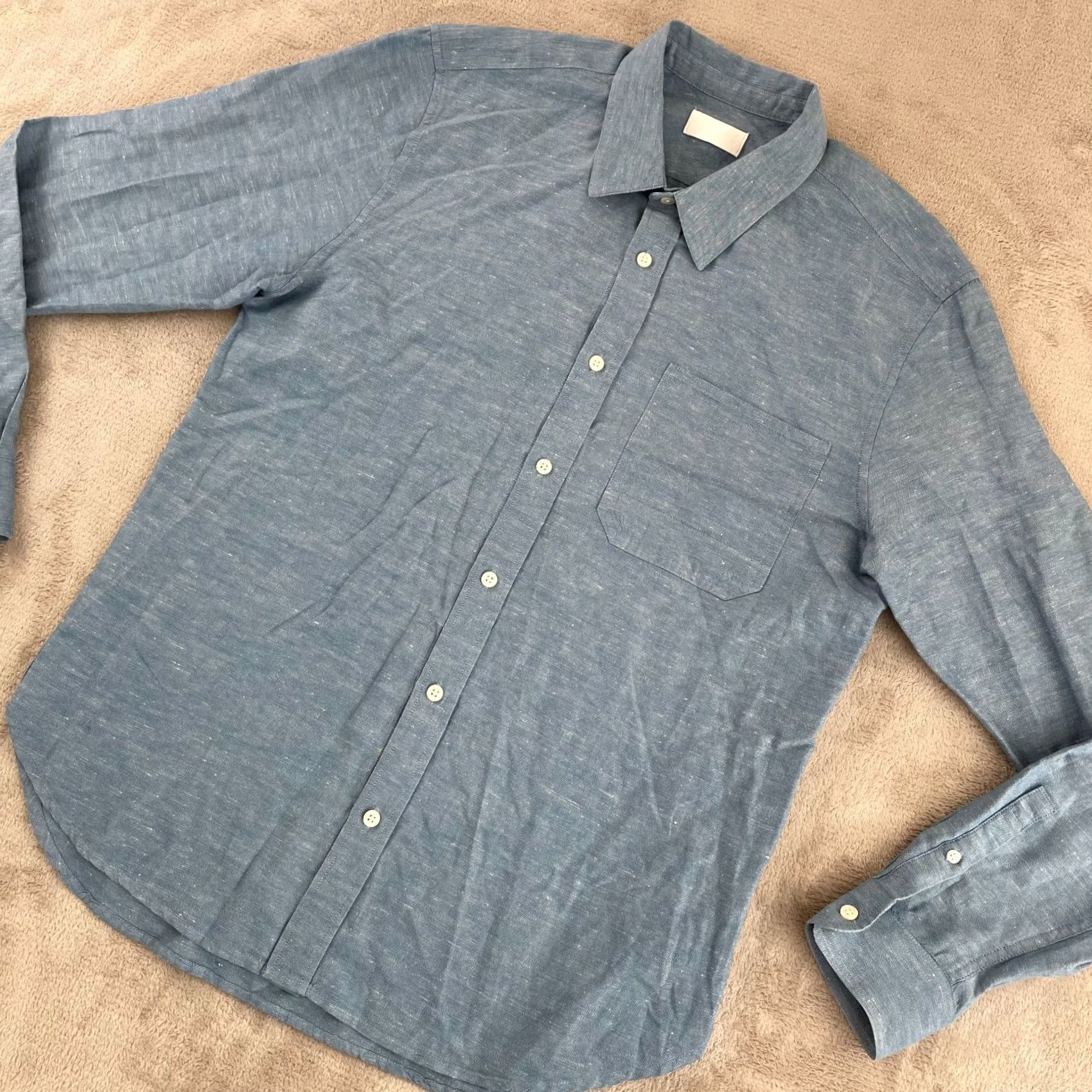7 For All Mankind VINTAGE Seven For All Mankind Shirt Men Large Blue Linen Blend Long Sleeve Designer NWOT Size US L / EU 52-54 / 3 - 5 Thumbnail