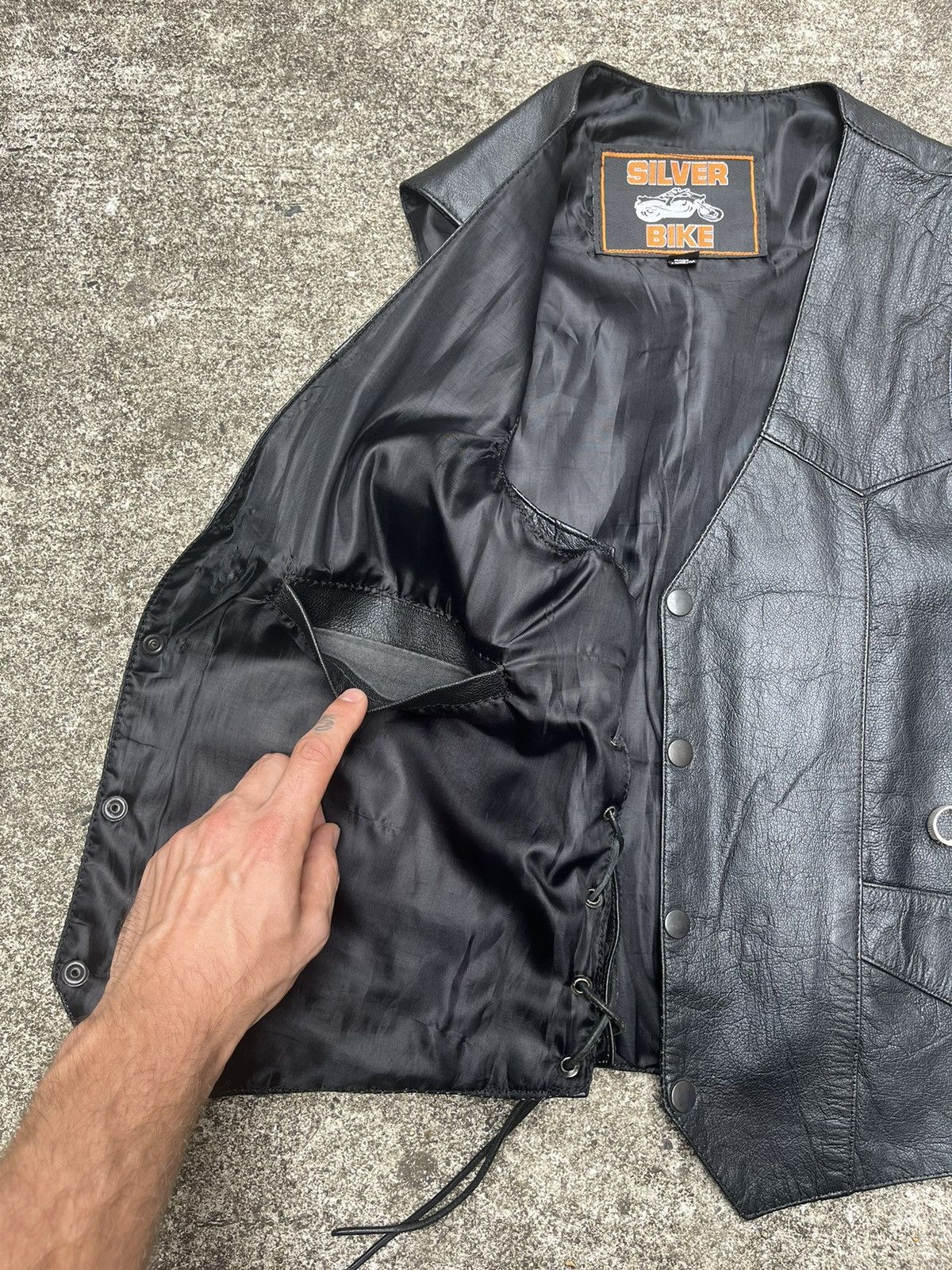 Leather Vintage Y2K Silver Biker Genuine Leather Vest Size US L / EU 52-54 / 3 - 4 Thumbnail