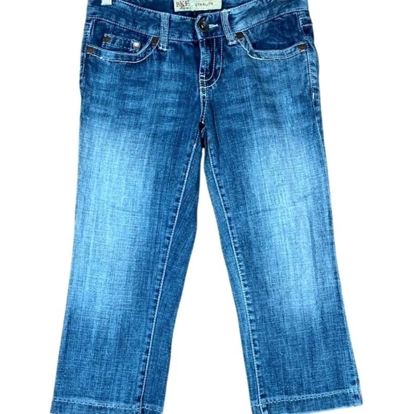 BKE BKE Womens Jeans Capri Blue Denim Starlite Whiskered Heavy Stitching 25 Inseam 19.5 Size 28" / US 6 / IT 42 - 2 Thumbnail