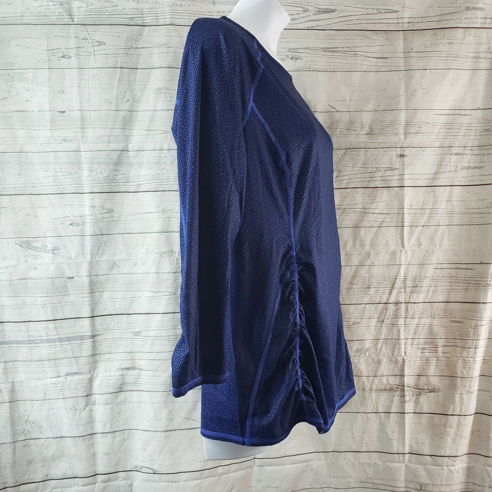 Lands' End Lands End Sport Womens Top 1X Blue Black Ruched Shirt Pullover Activewear Casual Size XL / US 12-14 / IT 48-50 - 3 Thumbnail