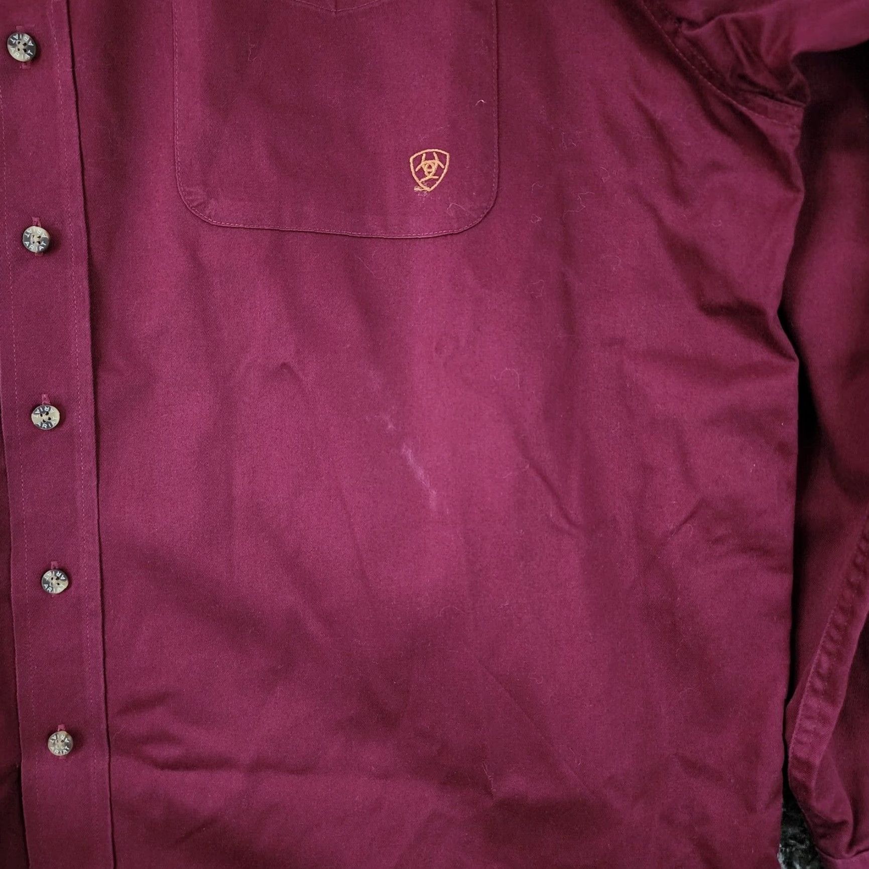 Ariat VINTAGE Ariat Shirt Mens 2XL Long Sleeve Button-Up Maroon Red Distressed Front 90s? Size US XXL / EU 58 / 5 - 3 Thumbnail