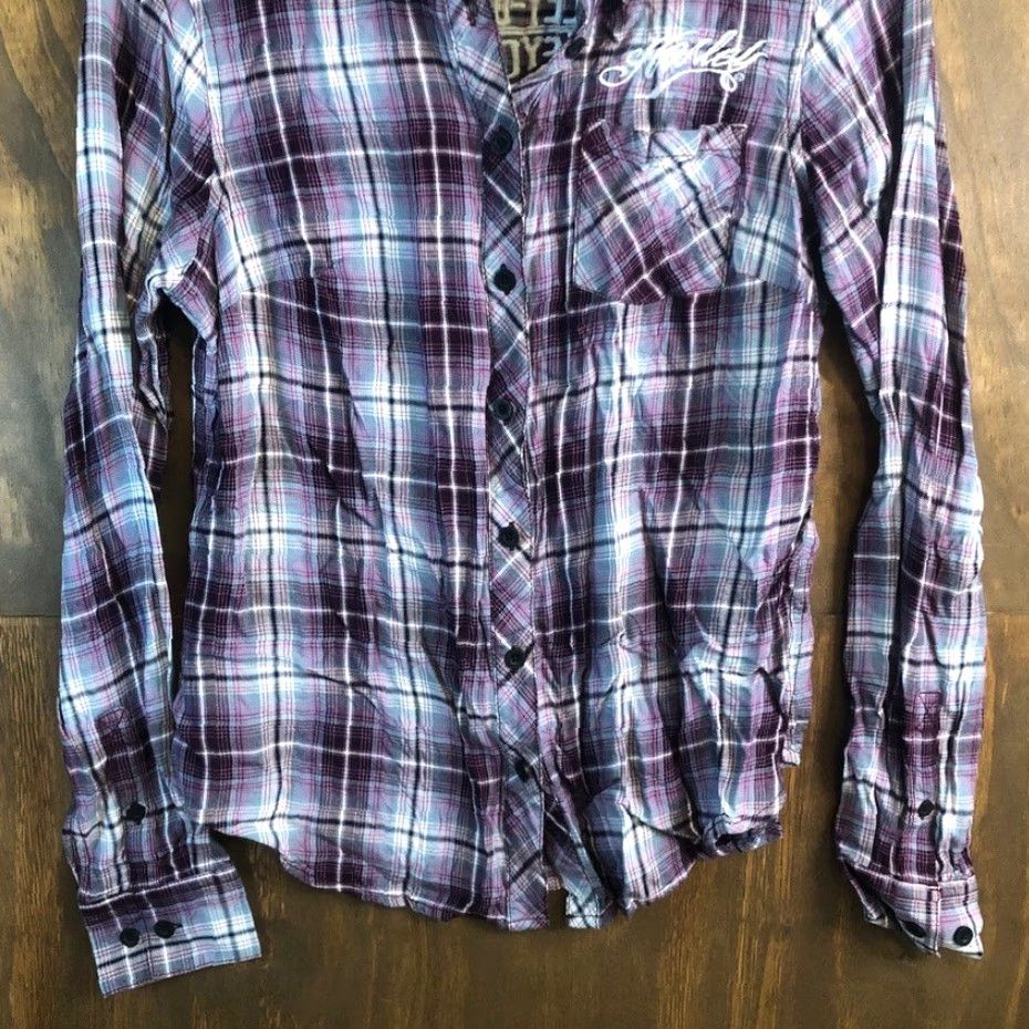 Harley Davidson Harley Davidson Womens Shirt Purple Plaid Collared Button Down Long Sleeve Small Size S / US 4 / IT 40 - 3 Thumbnail