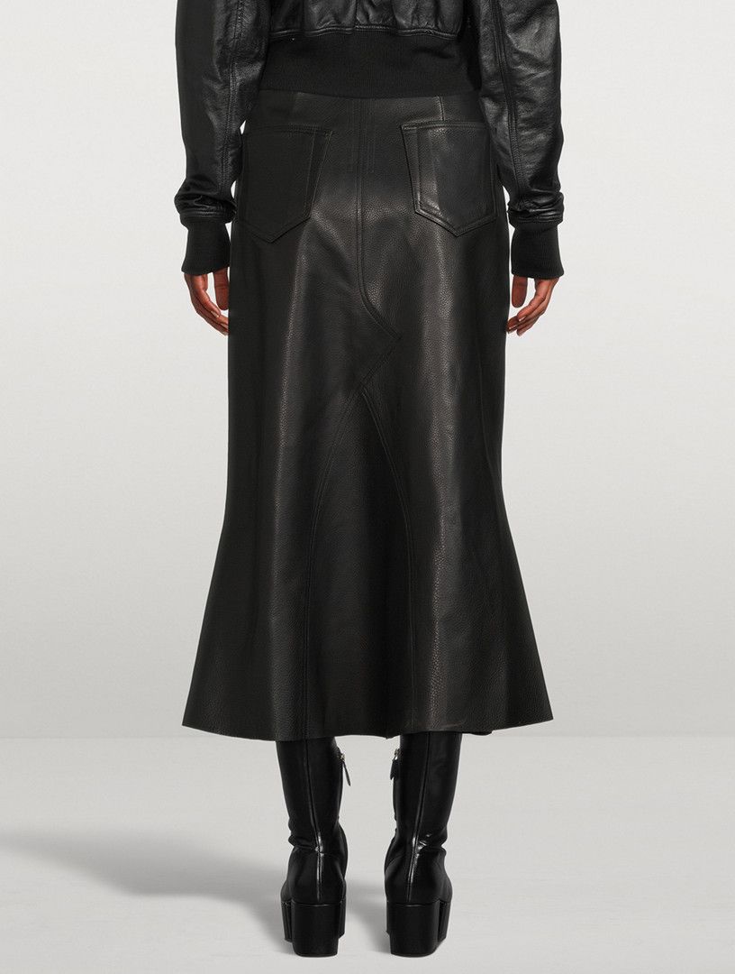Rick Owens o1y0126 Leather Midi Skirt in Black Size 27" / US 4 / IT 40 - 4 Thumbnail