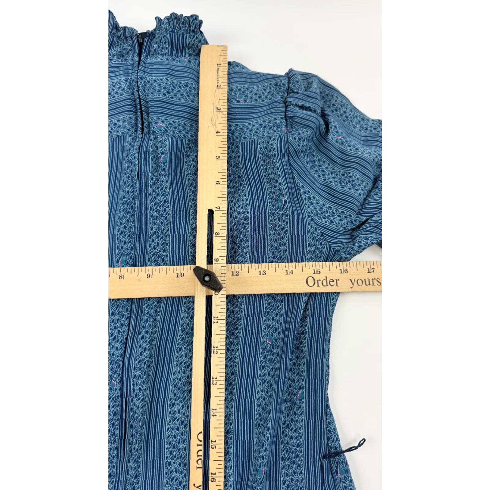 Vintage VINTAGE Belle France Dress Womens Large Blue Rayon Floral Striped Shift Short Sleeve Spring Summer Girls Size 30" / US 8 / IT 44 - 4 Thumbnail
