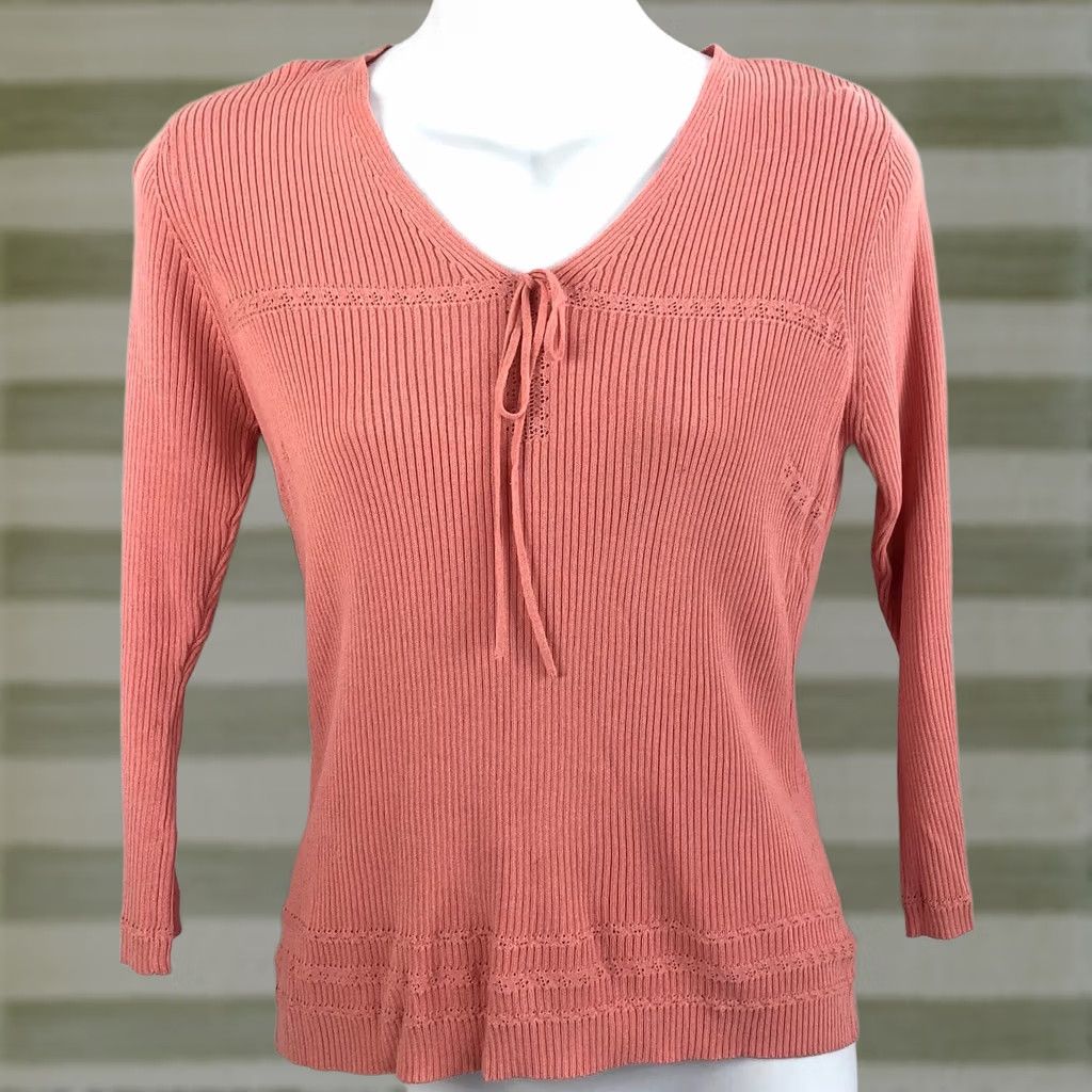 Pinko VINTAGE Valerie Stevens Shirt PM Pink Bow V-Neck 3/4 Sleeve Knit Tee Top Girls Fairy 90s Size M / US 6-8 / IT 42-44 - 1 Thumbnail