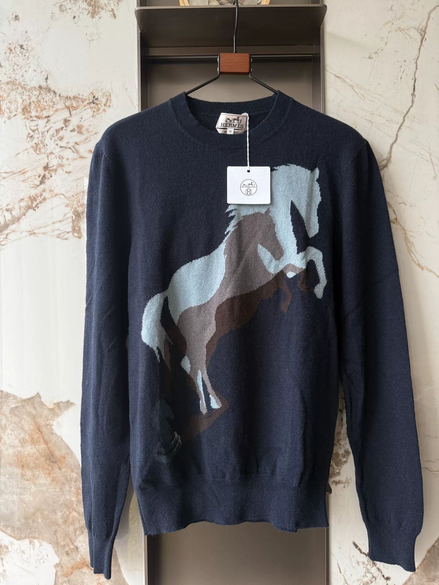 Hermes Men's Navy Cashmere Sweater