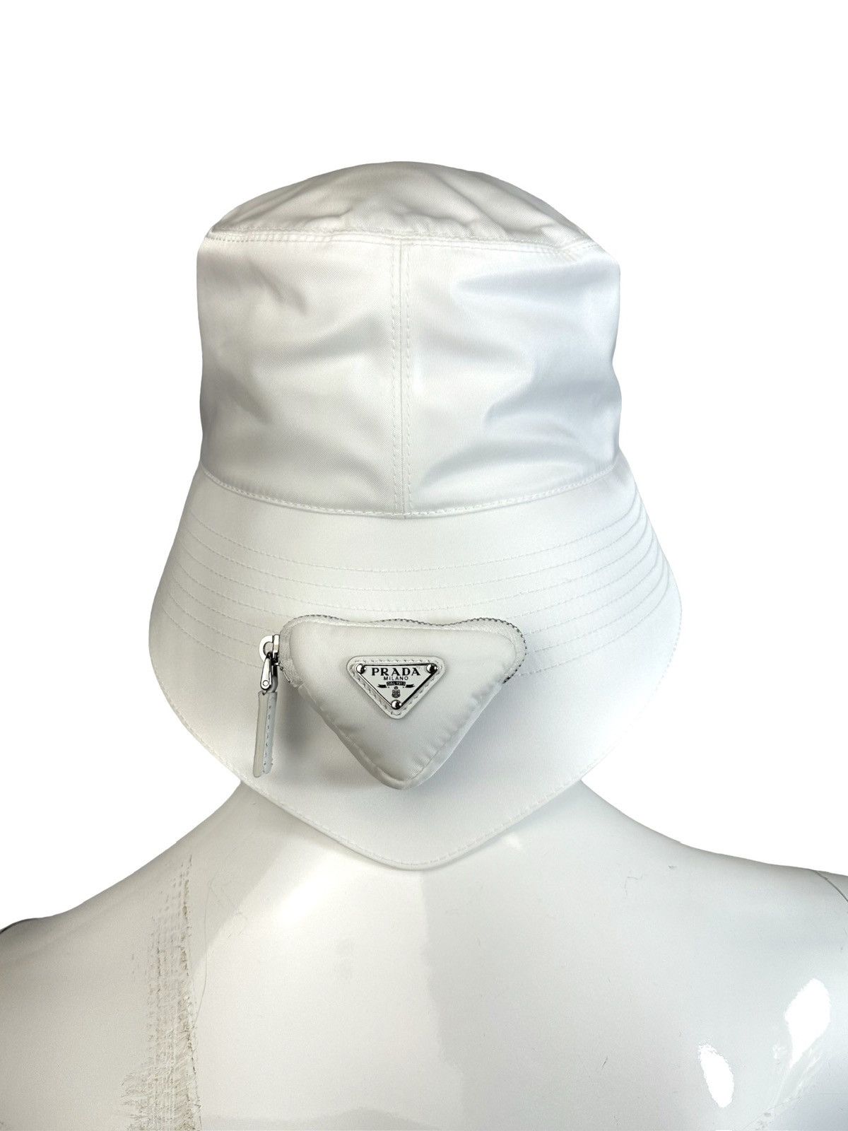 image of Prada Asymmetric Nylon Hat in White, Men's