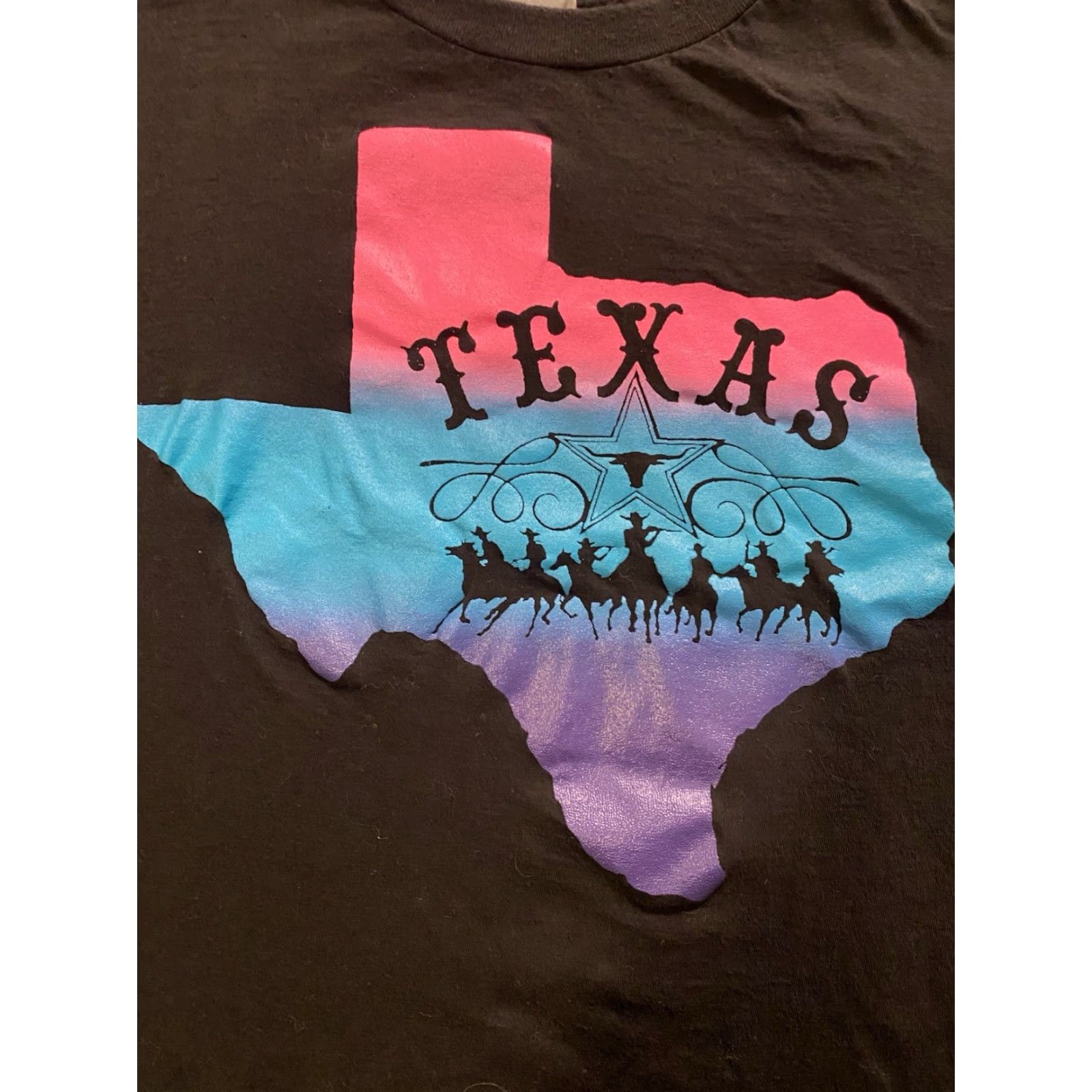 Vintage VINTAGE SJM T-Shirt Texas Neon Print Cowboys Black XL Men Regular Short Sleeve Crew Neck Graphic Print 80s State Cowboys Mens Size US XL / EU 56 / 4 - 3 Thumbnail