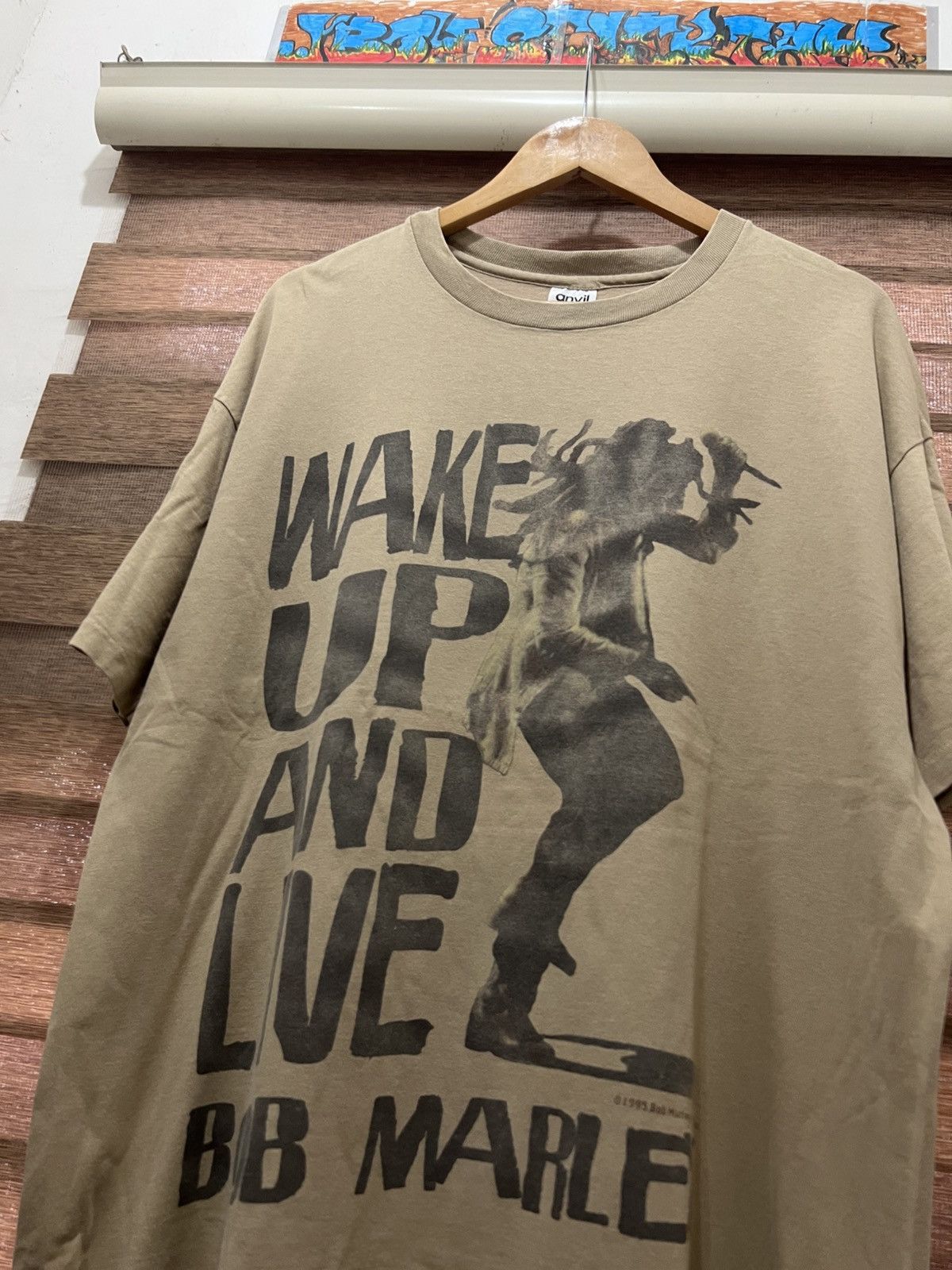Bob Marley × Rap Tees × Vintage Vintage 90s Bob Marley Wake Up & Live Rasta Rap Tee Size US XL / EU 56 / 4 - 2 Thumbnail