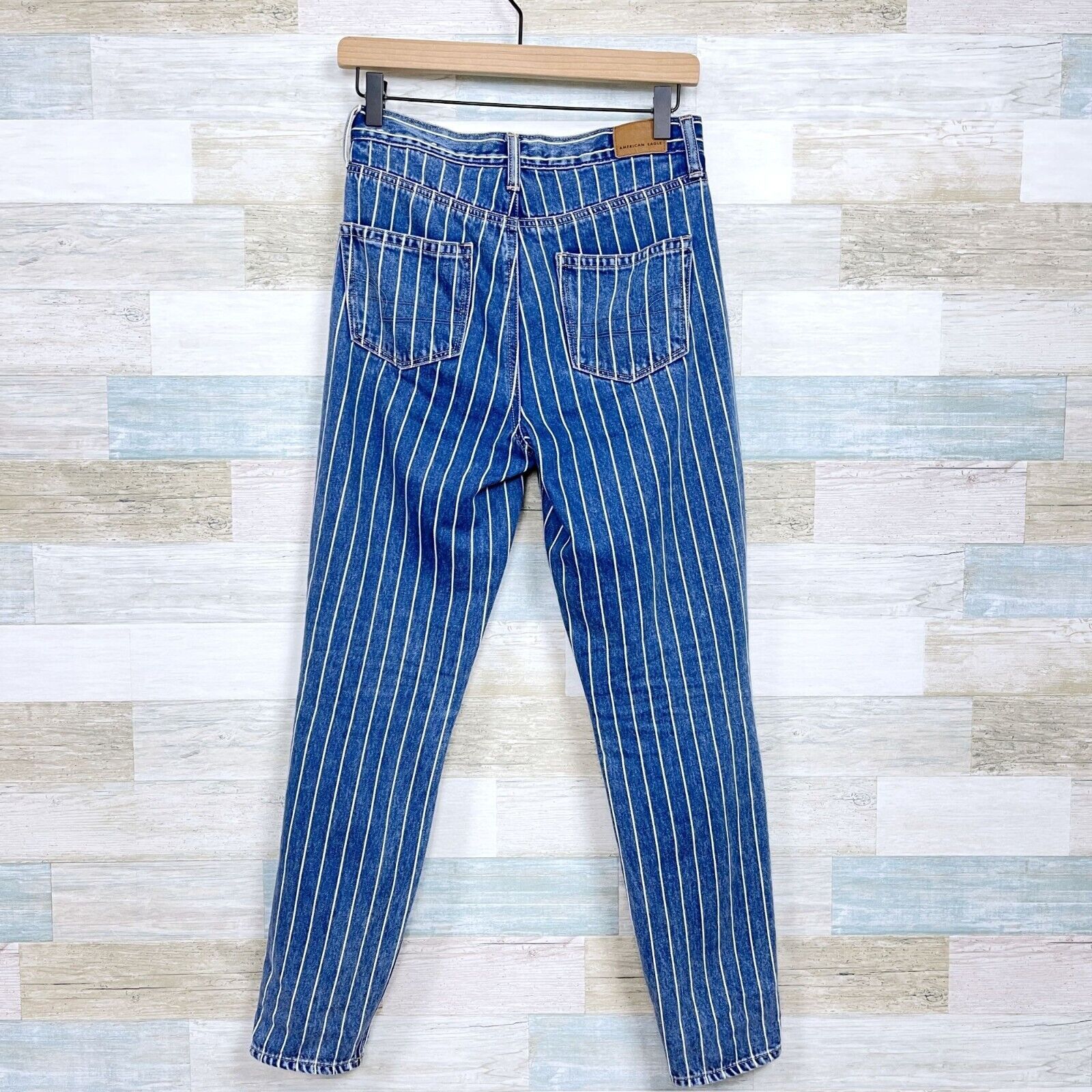 American Eagle Outfitters American Eagle Striped Mom Jeans Blue White 11" High Rise 0 Size 25" / US 0 / IT 36 - 4 Thumbnail