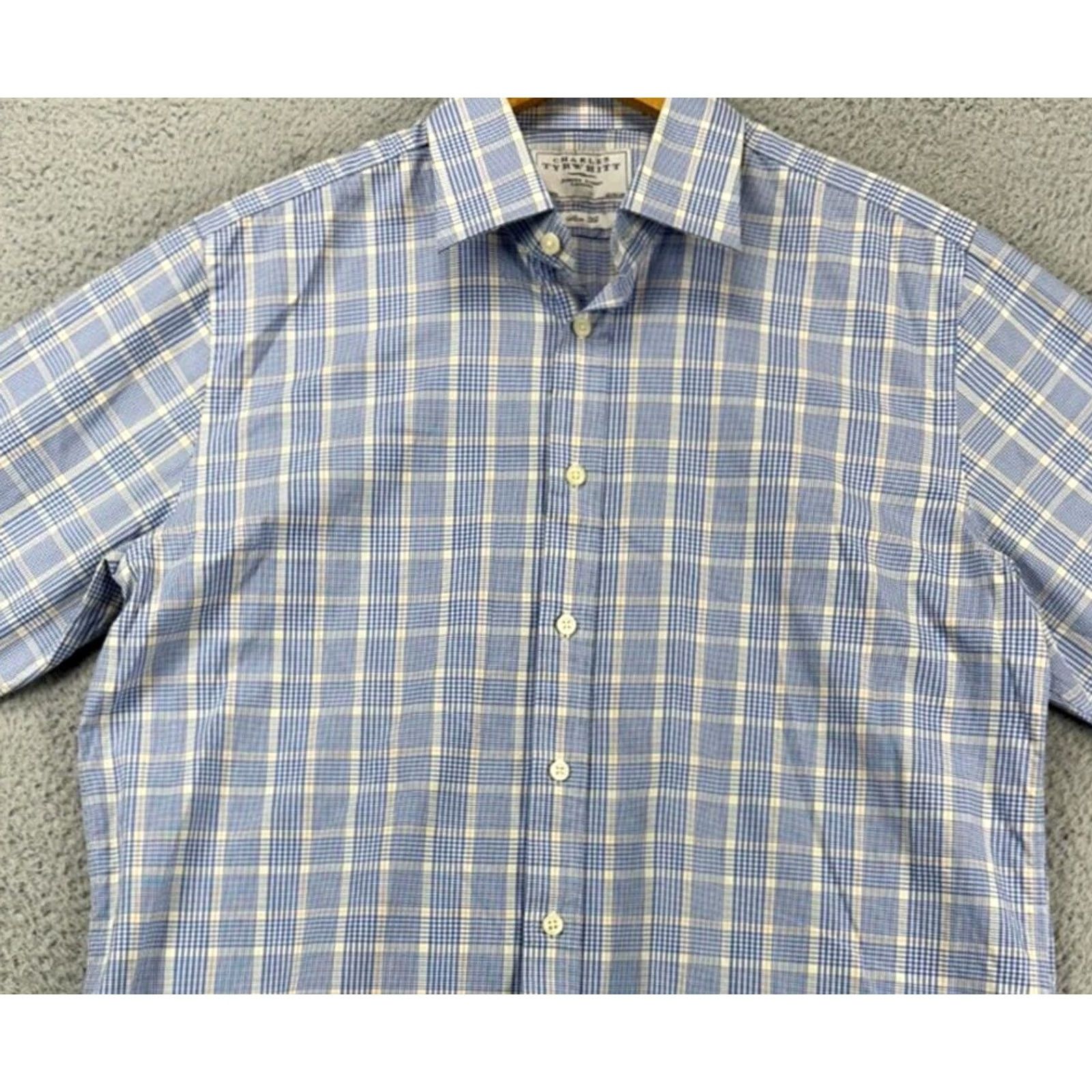 Charles Tyrwhitt Charles Tyrwhitt Shirt Mens 16.5-34 Jermyn Street Blue Glen Check Dress Slim Fit Shirt Size 42R - 2 Thumbnail