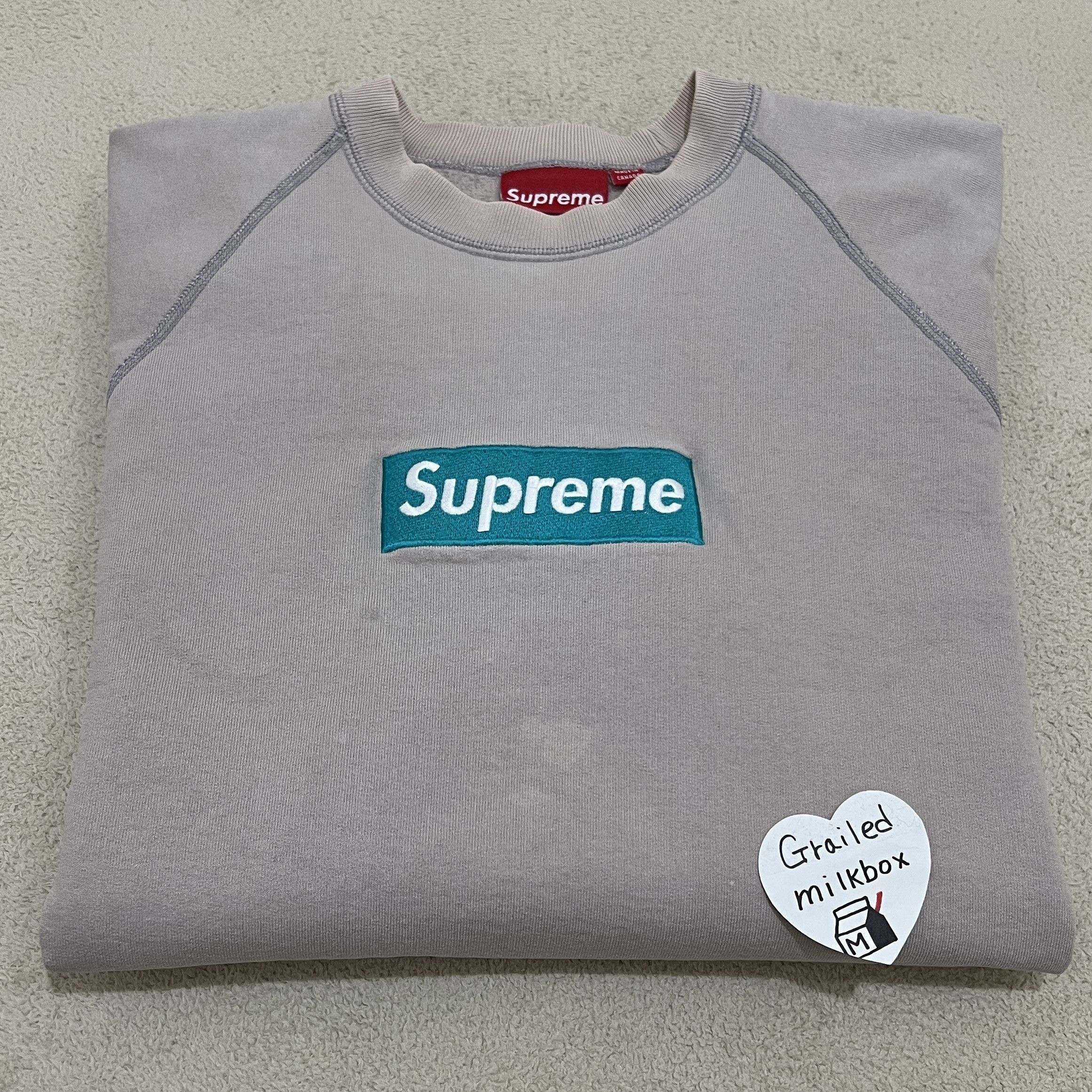 Supreme Supreme 2005 Teal On Oatmeal Box Logo CrewNeck | Grailed
