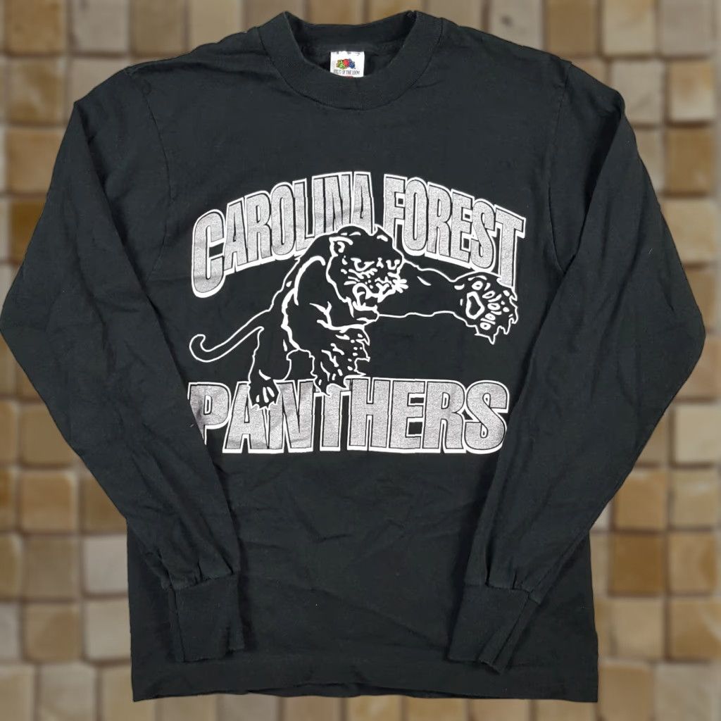 Fruit Of The Loom VINTAGE Carolina Panthers T-Shirt Long Sleeve XS Black Crew Neck 1990s School Football Baseball Collegiate Embroidered Logo Men Size US XS / EU 42 / 0 - 1 Thumbnail