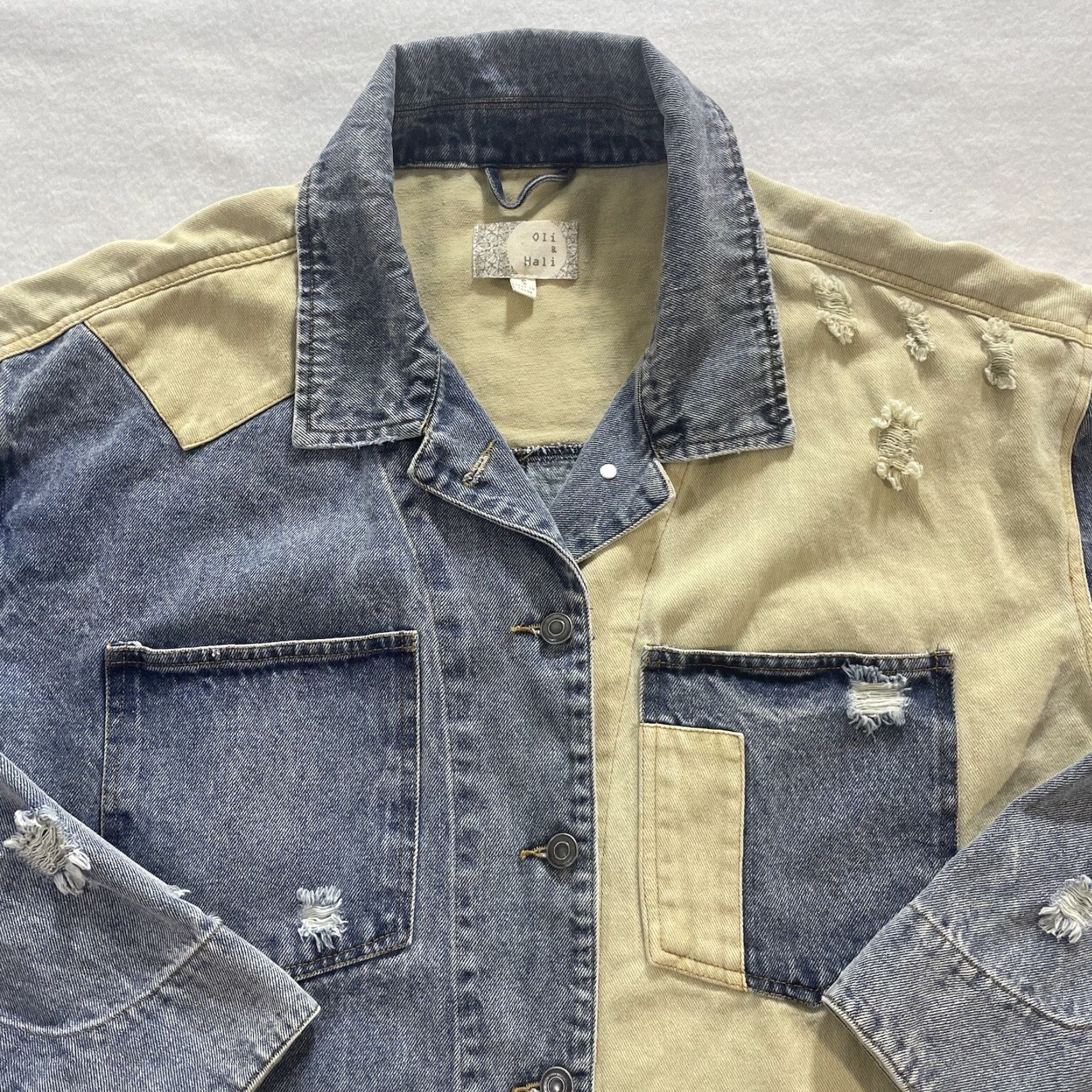 Denime Oli & Holi Boho Mixed Denim Jacket Long Oversize Boutique Button & Snap Size S Women Multicolor Denim Jacket Spring Summer Fall Winter Size S / US 4 / IT 40 - 6 Thumbnail