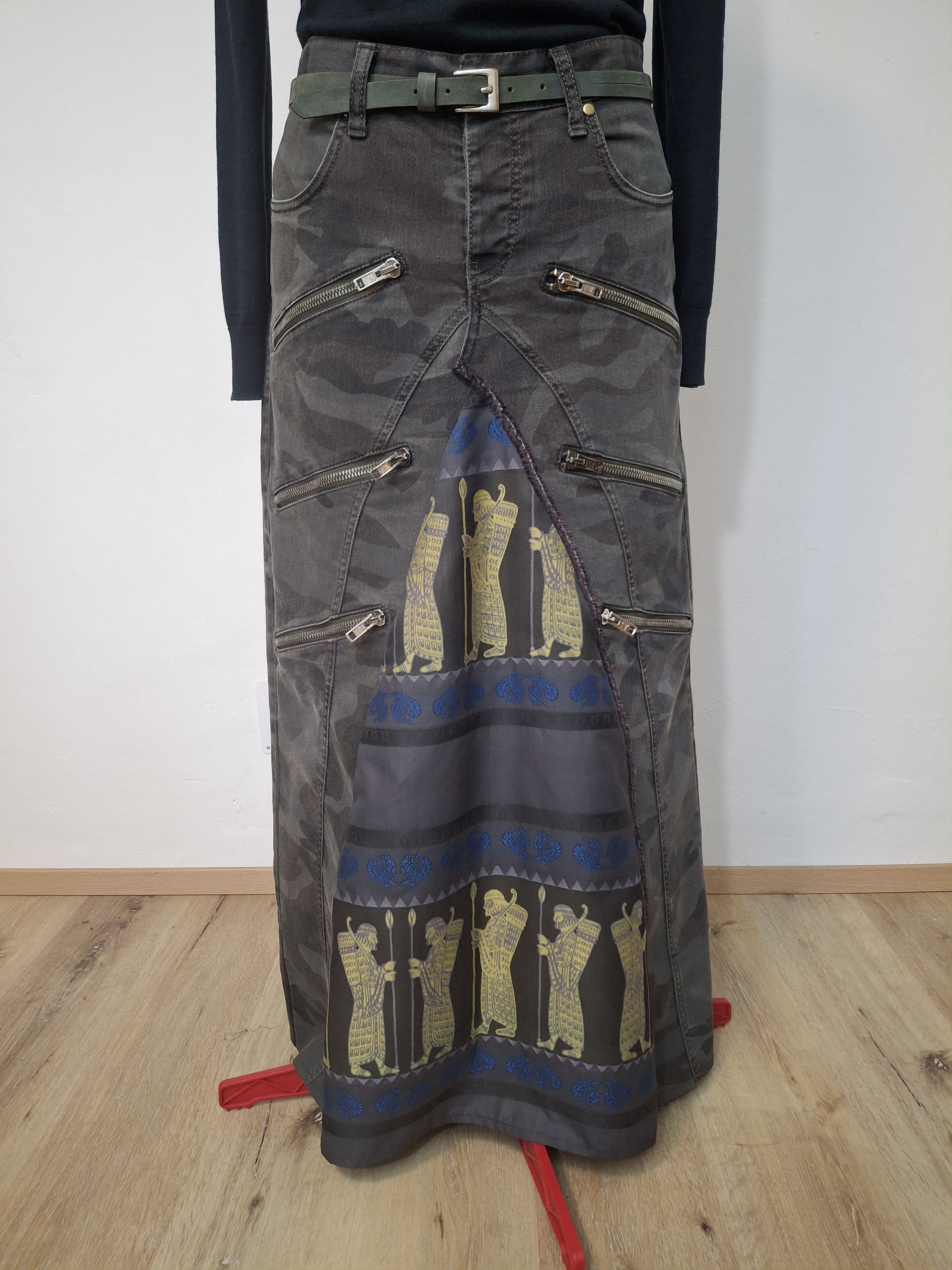Vintage Y2K Reworked Denim Maxi Skirt 36" Size 36" / US 14 / IT 50 - 1 Thumbnail