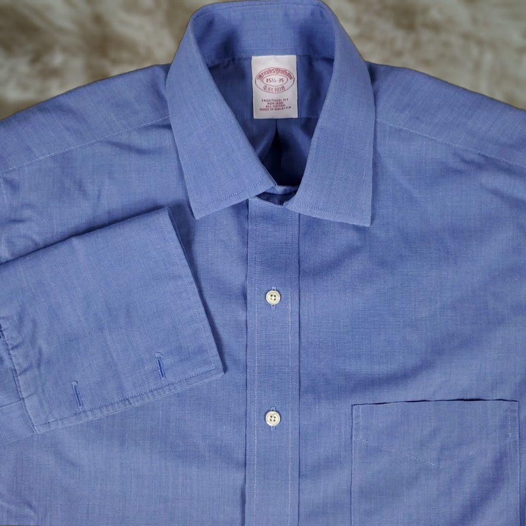 Brooks Brothers Vintage Brooks Brothers Dress Shirt Men Size 15.5 Blue Cotton French Cuff Business Casual Size 40R - 1 Thumbnail