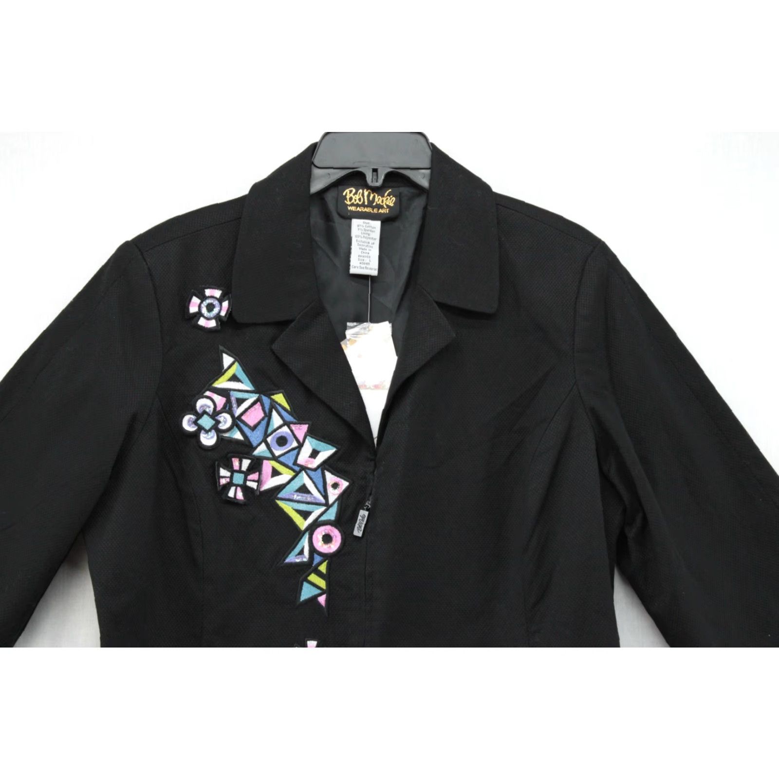 Bob Mackie VINTAGE Bob Mackie Wearable Art Womens Jacket L Black Geometric Embroidered Modern Vintage 90s Style Accessories Womens Size L / US 10 / IT 46 - 2 Thumbnail