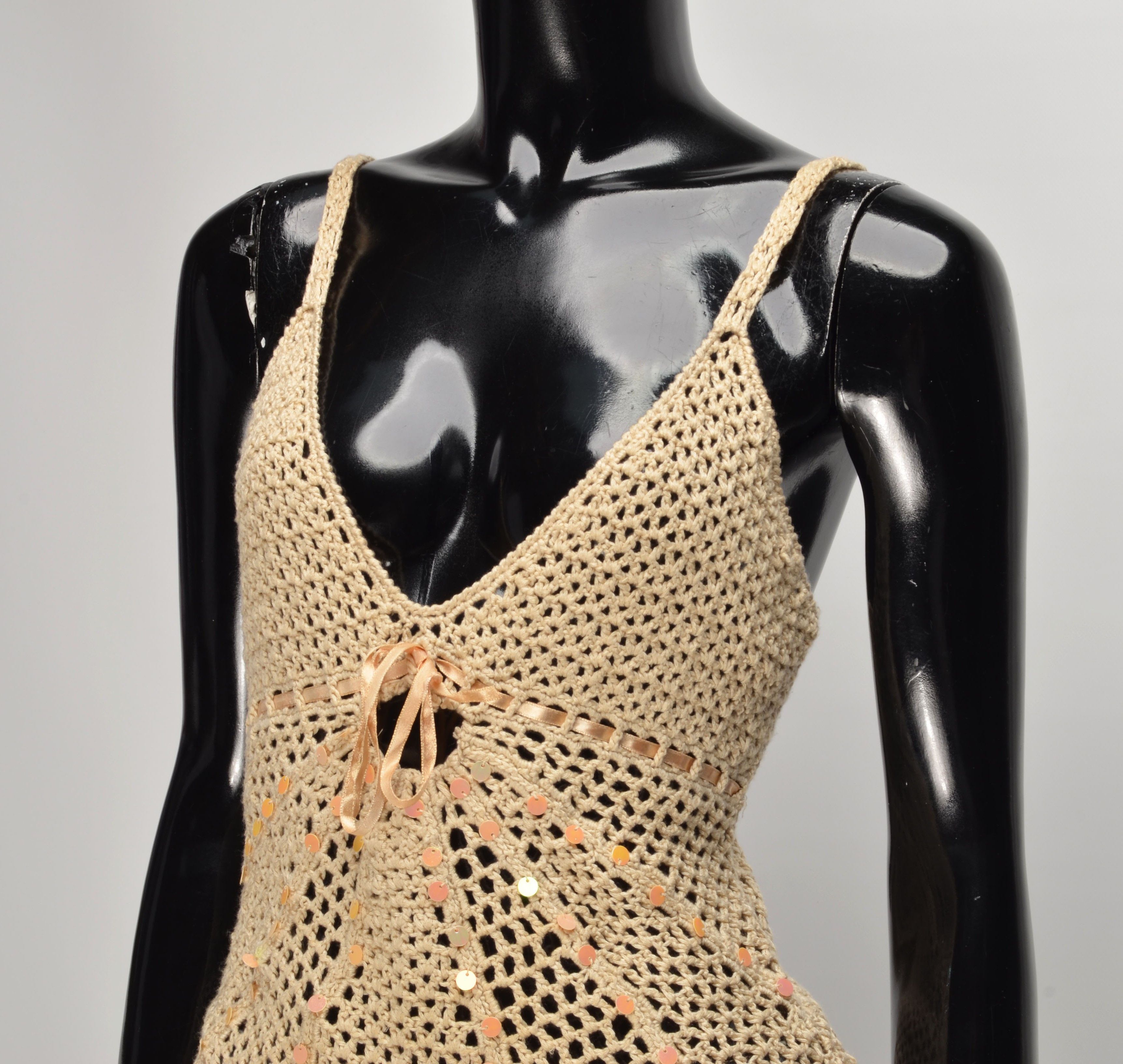 Other Vintage Fionella Y2K Fairy Crochet Knit Sparkle Beige Top Size M / US 6-8 / IT 42-44 - 2 Thumbnail