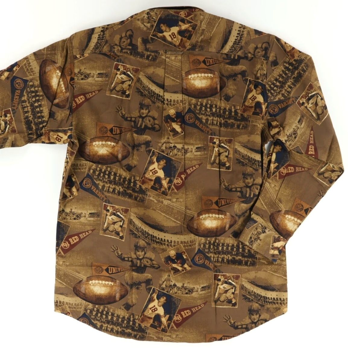 Vintage Redhead Football Cotton All Over Print Long Sleeve Button Down Shirt Brown Men's L Size US L / EU 52-54 / 3 - 4 Thumbnail