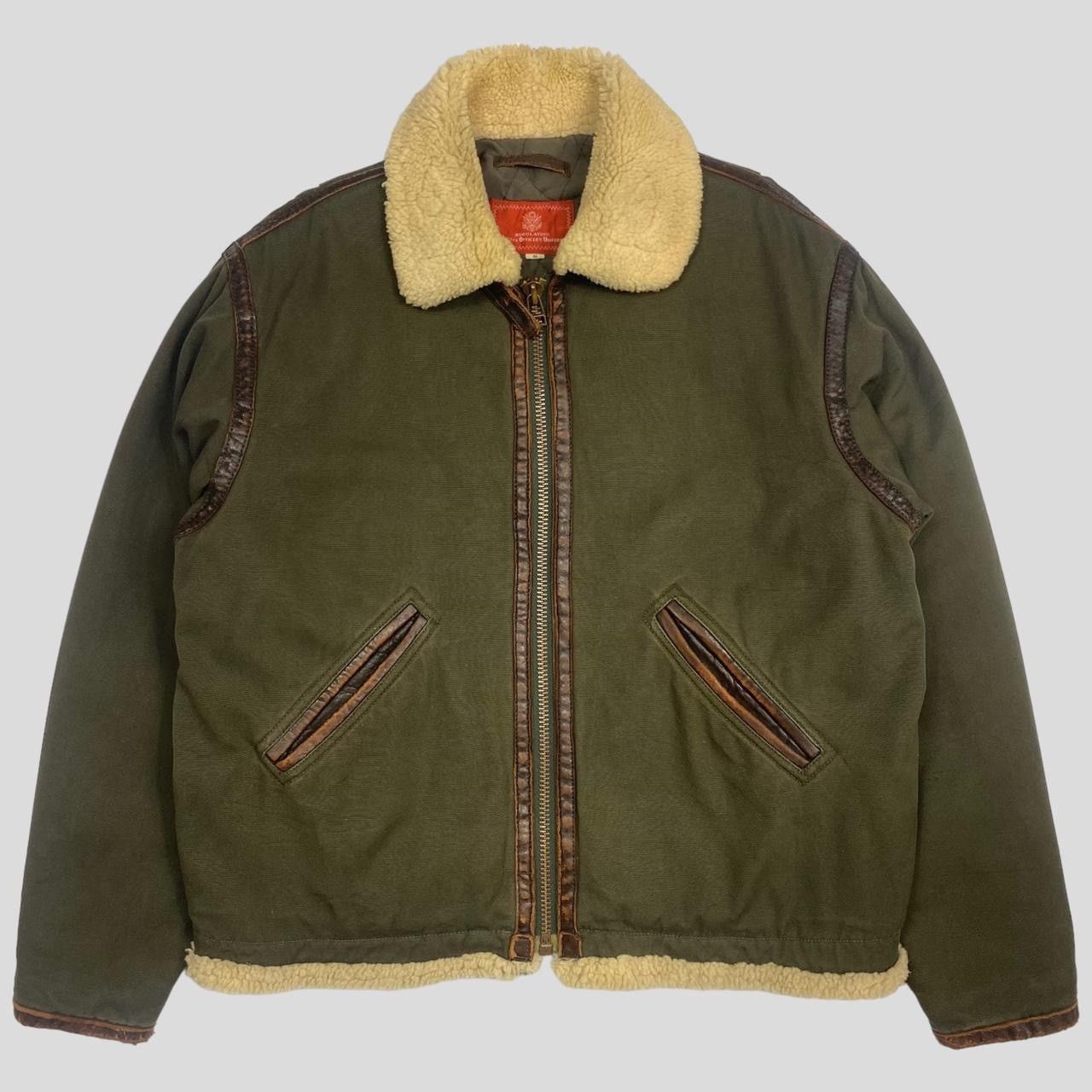 image of Avirex Late 80’S Nylon & Leather Aviator Bomber Jacket - M in Green, Men's (Size Medium)