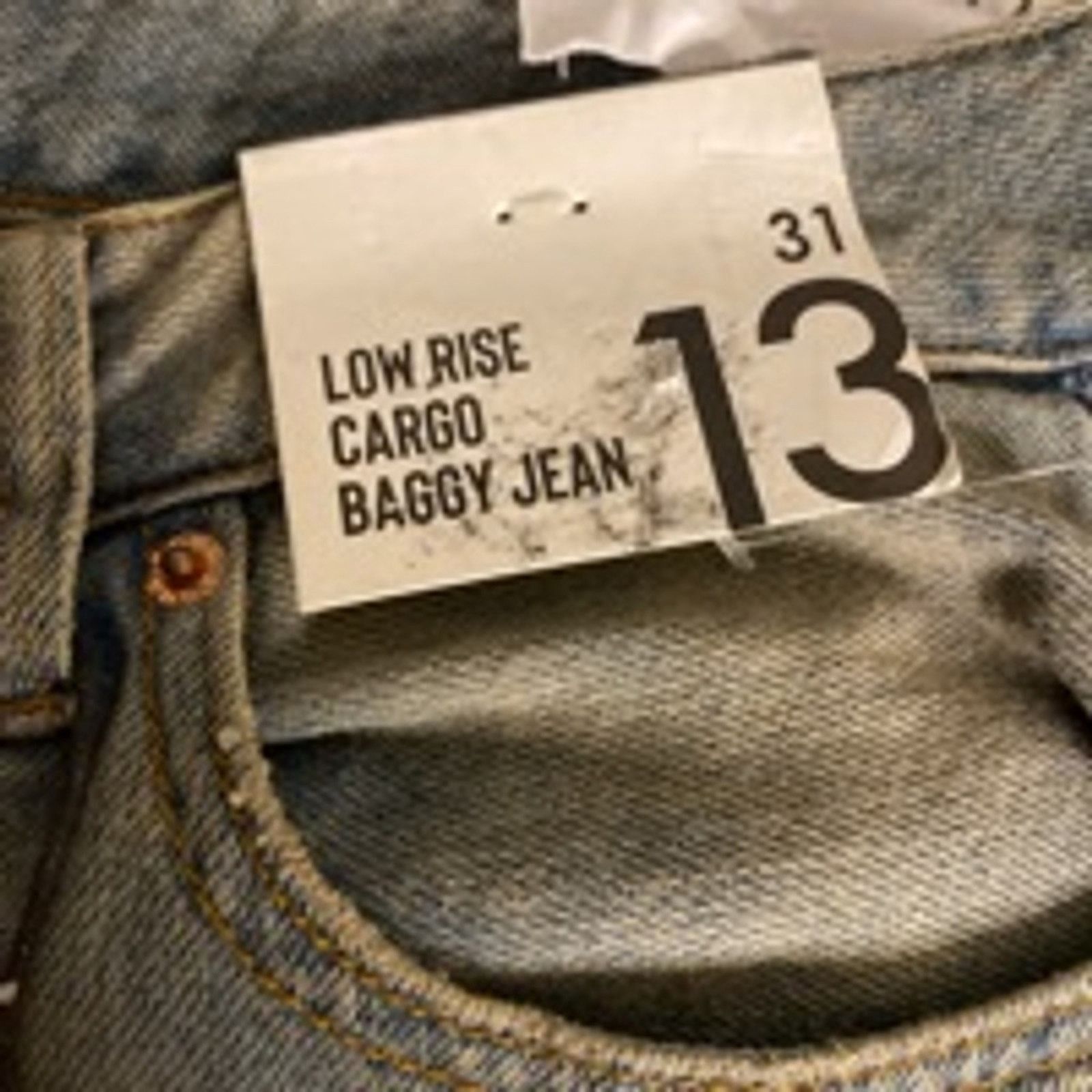 Other Y2K Baggy Cargo Jeans Light Wash Denim S.O.N.G. 13/31 Size 31" - 4 Thumbnail