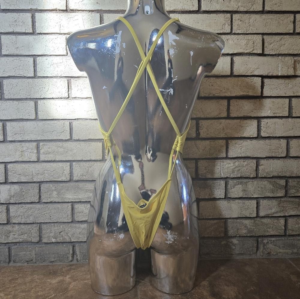 Designer Yellow Vibrant Deep V Risk Monokini Size ONE SIZE - 2 Thumbnail