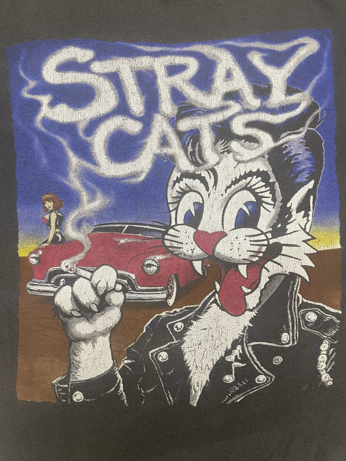 Band Tees × Vintage Vintage Rockabilly STRAY CATS LetsGoFaster Sunfaded T-shirt Size US L / EU 52-54 / 3 - 6 Thumbnail