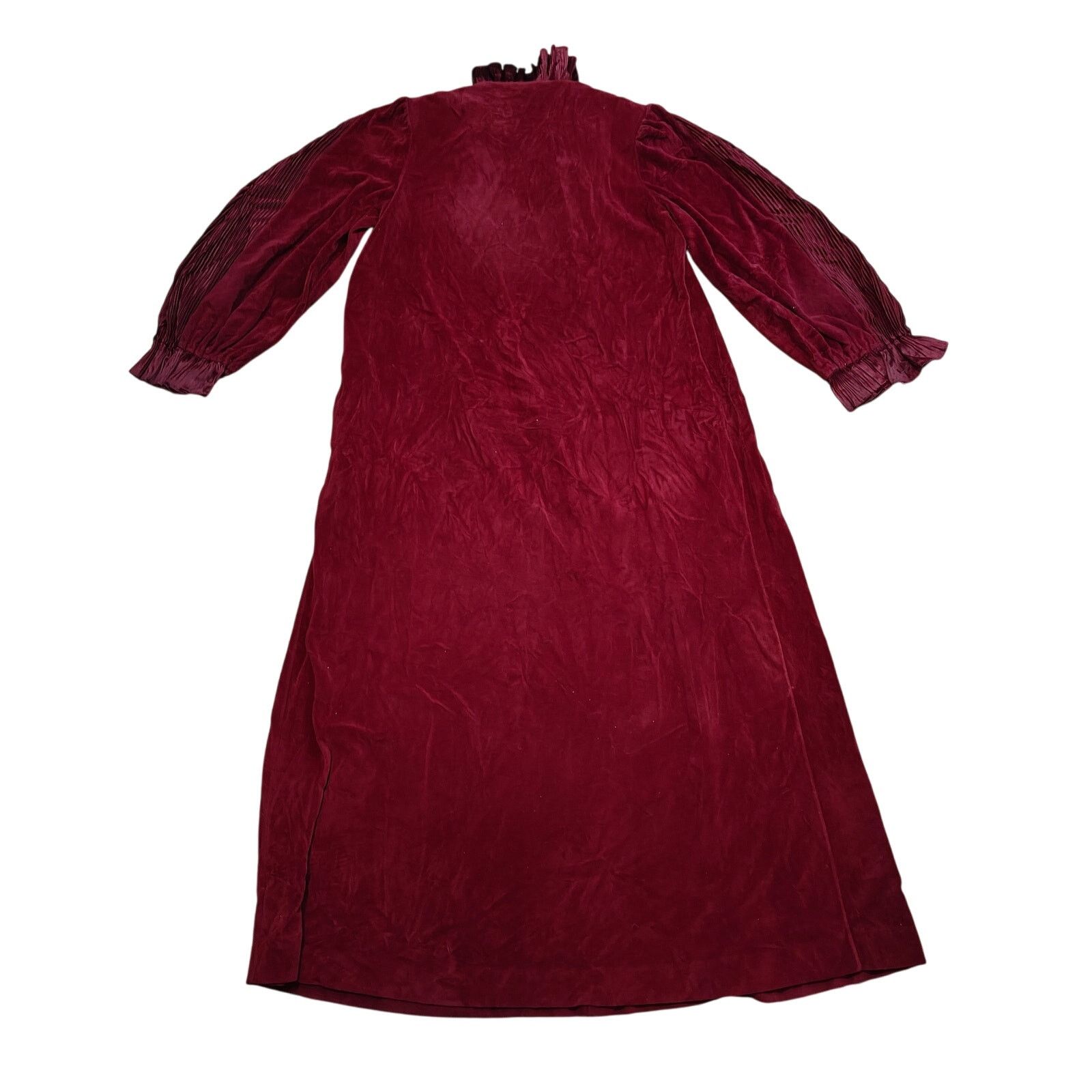 Vintage Vintage R. Michael Alan Deep Red Ruffle Trim House Coat Robe Size ONE SIZE - 7 Thumbnail