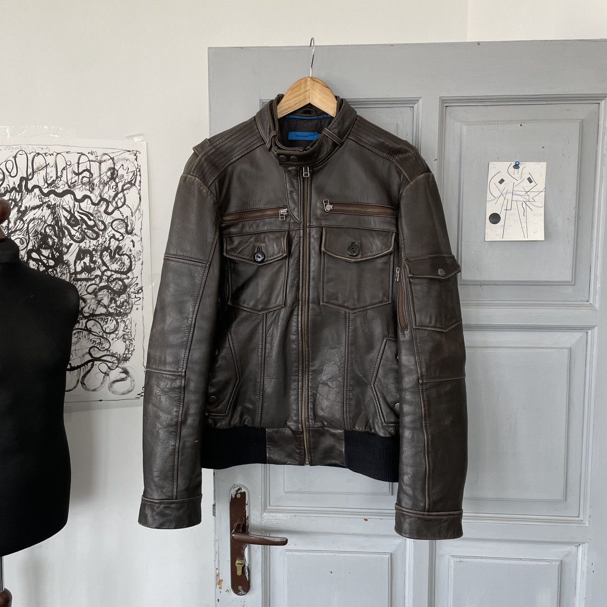 Vintage Vintage Avantgarde Cargo Leather Jacket sz M Size US M / EU 48-50 / 2 - 2 Thumbnail