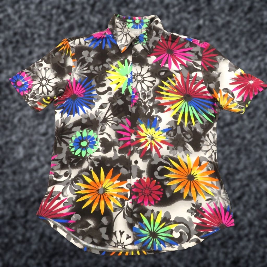 Versace Jeans Couture Versace Jeans Couture Shirt Men XL Black Floral Highlighter Neon Designer Print Viscose Luxury Size US XL / EU 56 / 4 - 1 Thumbnail