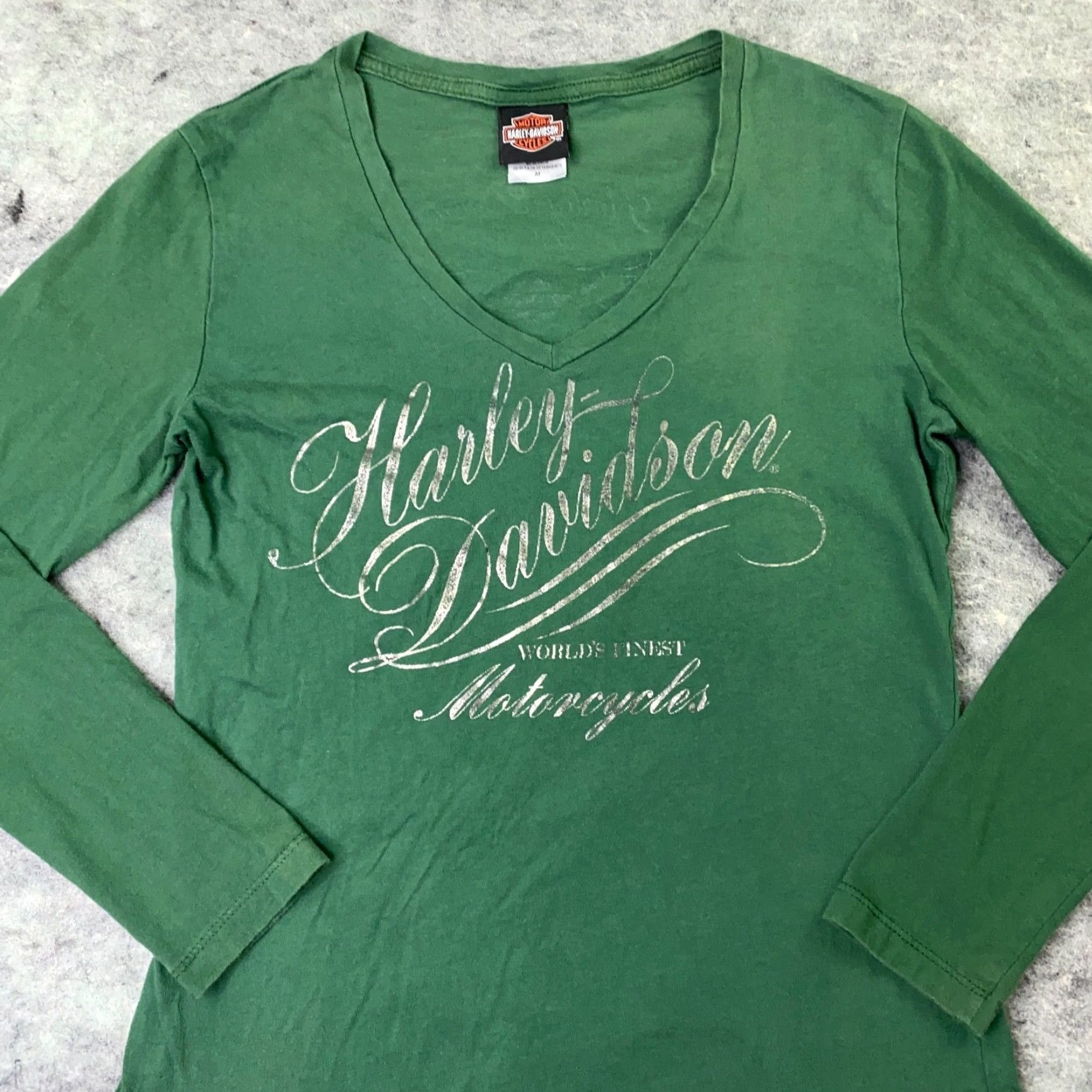 Harley Davidson Harley-Davidson Womens Medium Green V-Neck Long Sleeve T-Shirt Size M / US 6-8 / IT 42-44 - 2 Thumbnail