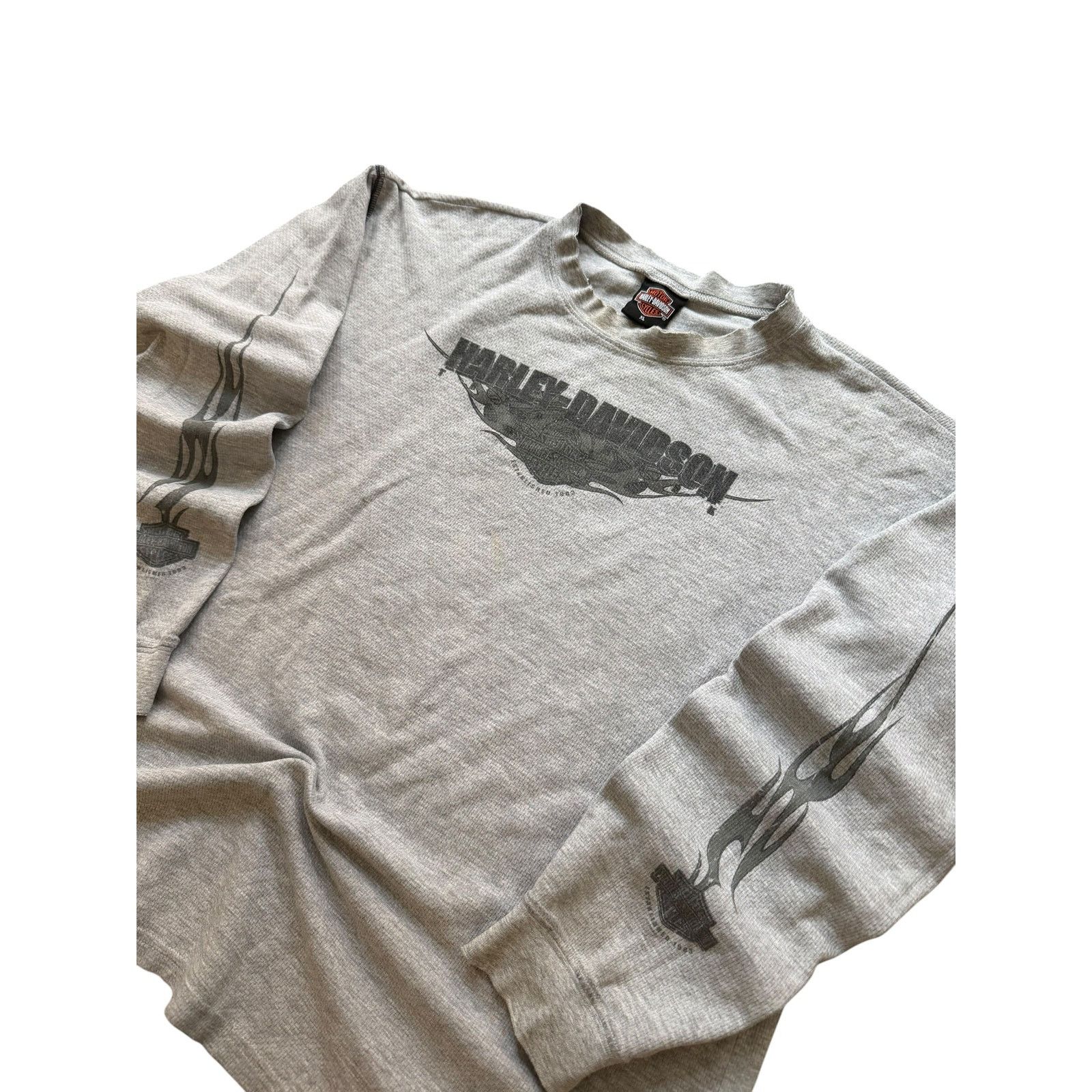 Harley Davidson Vintage Faded Harley Davidson Gray Knit Thermal Long Sleeve Size US XXL / EU 58 / 5 - 2 Thumbnail