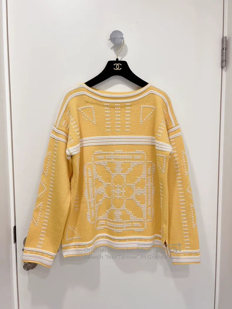 Hermes Hermes Yellow and White Mixed Colorwork Sweater Size XXS / US 00 / IT 34 - 1 Thumbnail