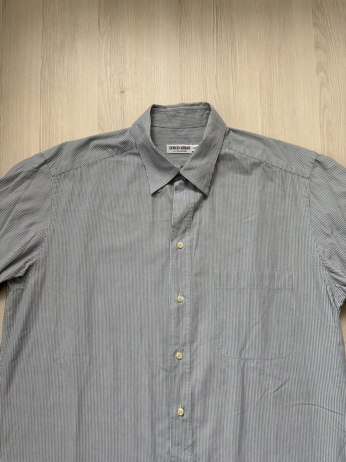Giorgio Armani Giorgio Armani Pinstripe White Gray Shirt Size US L / EU 52-54 / 3 - 2 Thumbnail
