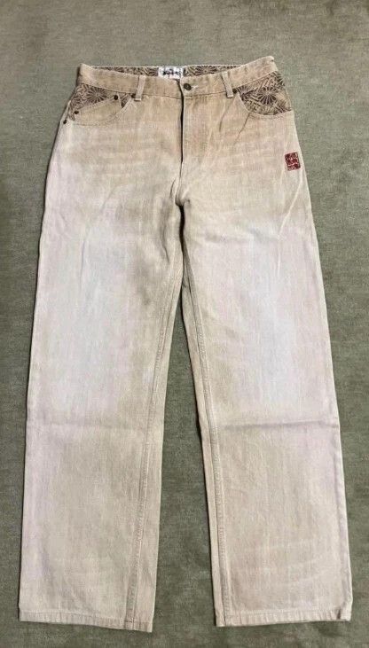Karakuri Tamashii Karakuri Tamashii Embroidered Beige Denim Jeans Japanese Big Size US 38 / EU 54 - 7 Thumbnail