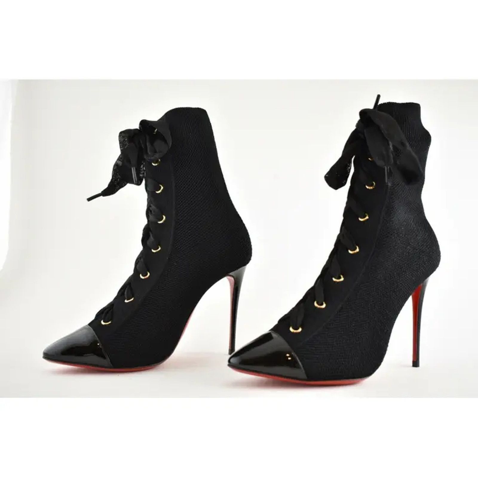 Christian Louboutin Christian Louboutin Frenchie 100 Black Patent Lace Heel Size US 5.5 / IT 35.5 - 9 Thumbnail