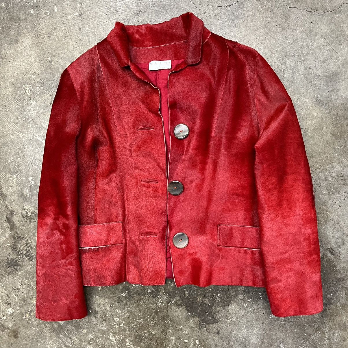 image of Marni Red Calf Hair Jacket Fw 2001, Women's (Size Medium)