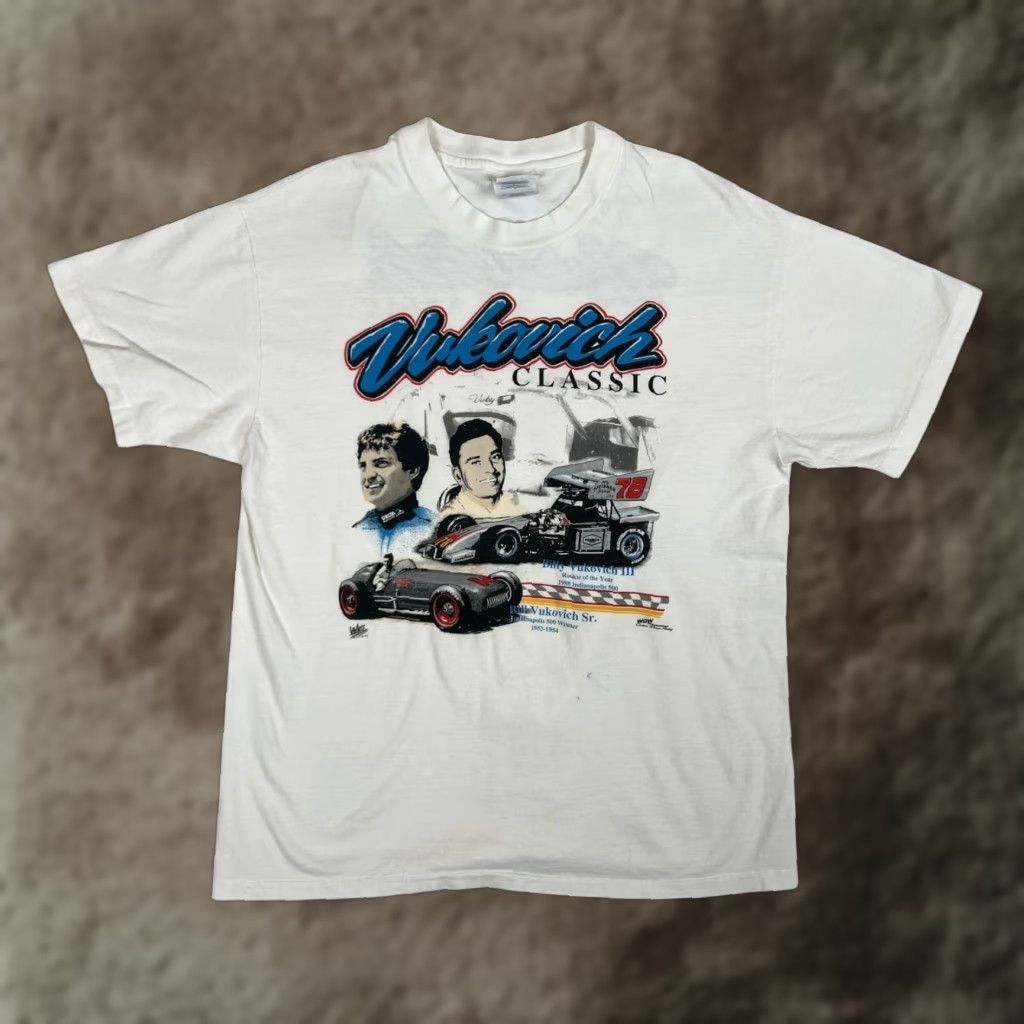 Hanes VINTAGE Hanes T-Shirt Crew Neck Short Sleeve Graphic Print 90s Cars USA White Cotton Size L Men Regular Gauge: Size Large Size US L / EU 52-54 / 3 - 1 Thumbnail