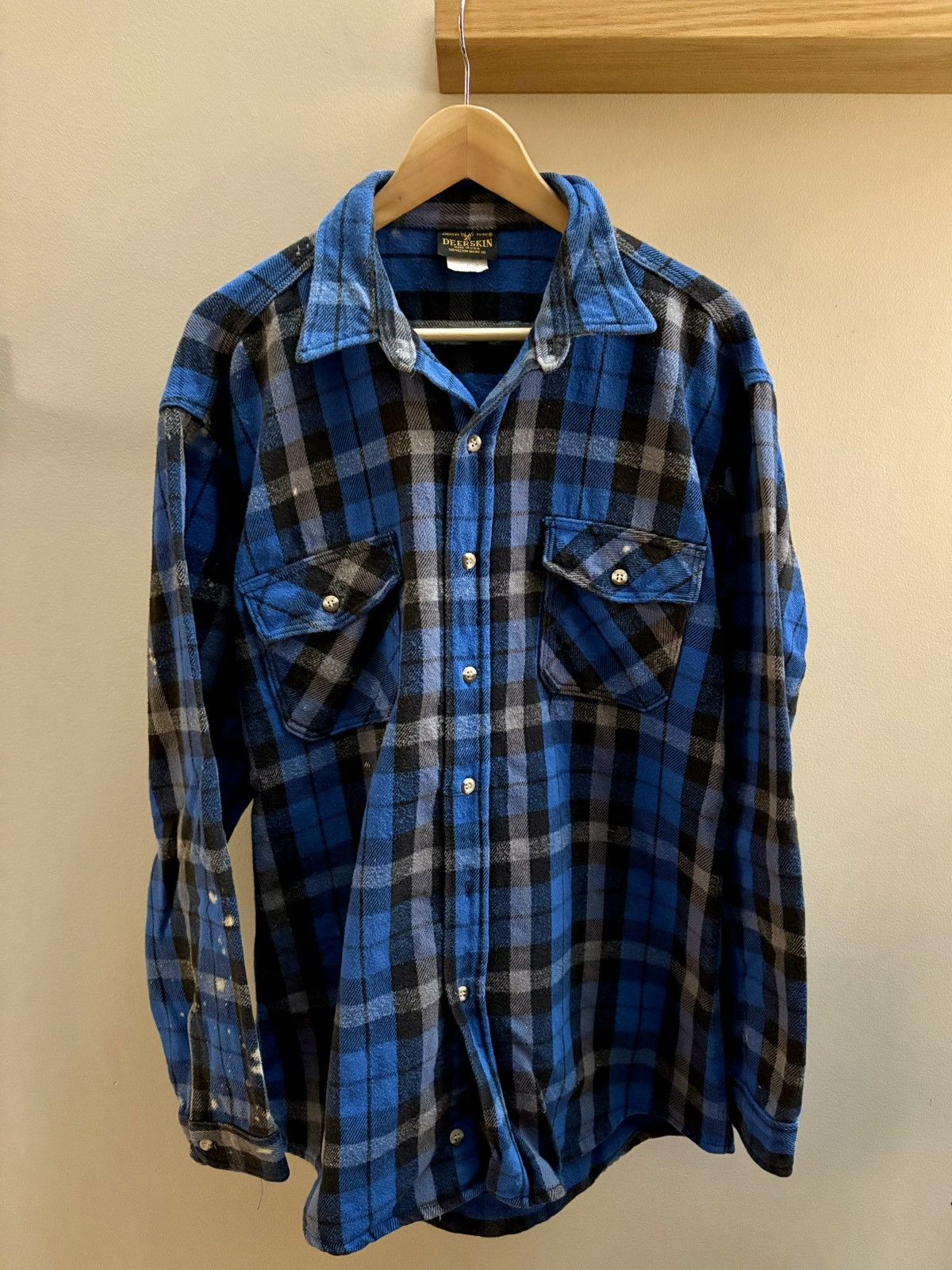Flannel Deerskin VTG 90s blue/black plaid button-down flannel shirt Size US XL / EU 56 / 4 - 1 Thumbnail