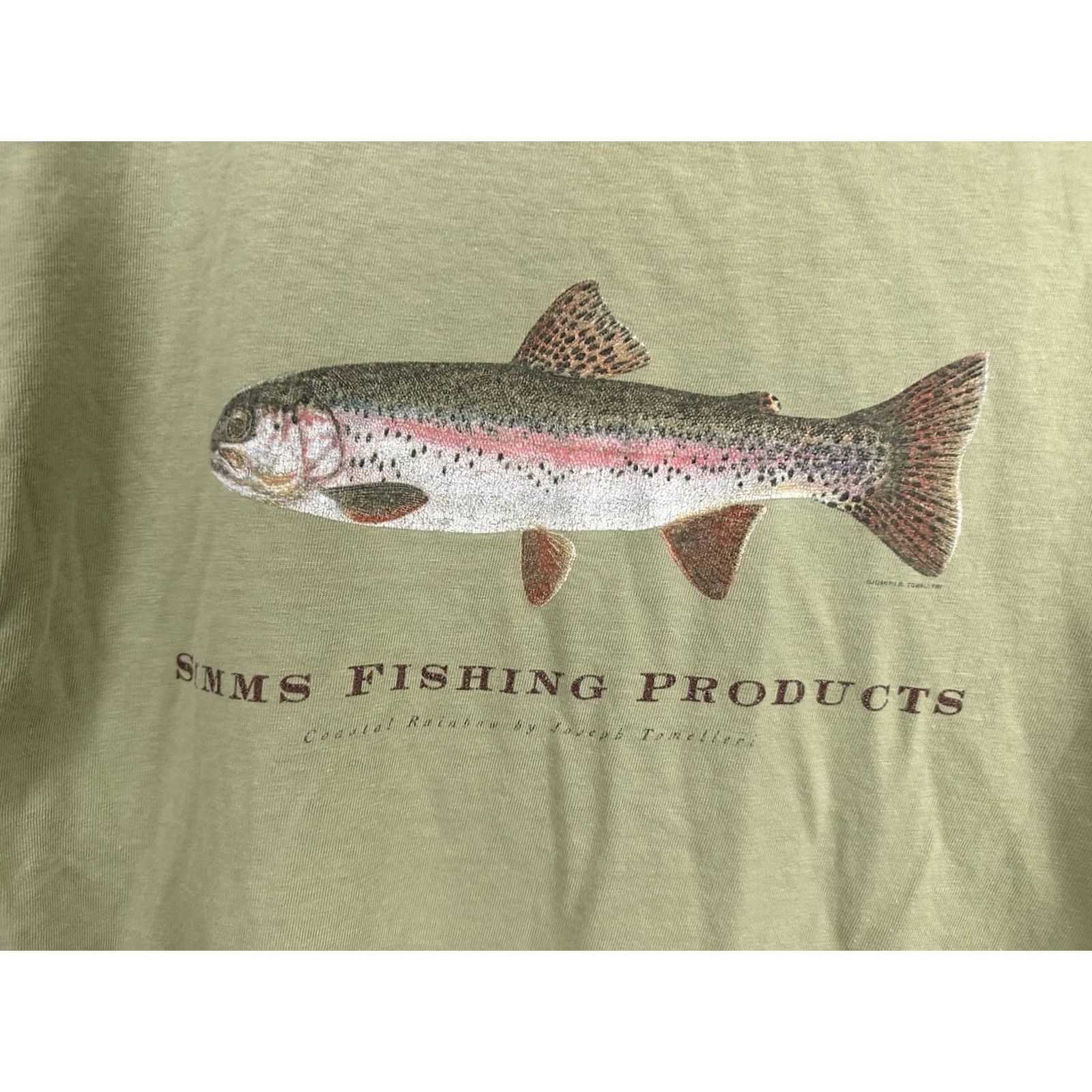 Rainbow VTG Simms Fishing Rainbow Trout Worn Outdoor Camping T-Shirt M Men Green Shirt Fly Fishing Mens Distressed Used Pattern Size US M / EU 48-50 / 2 - 4 Thumbnail