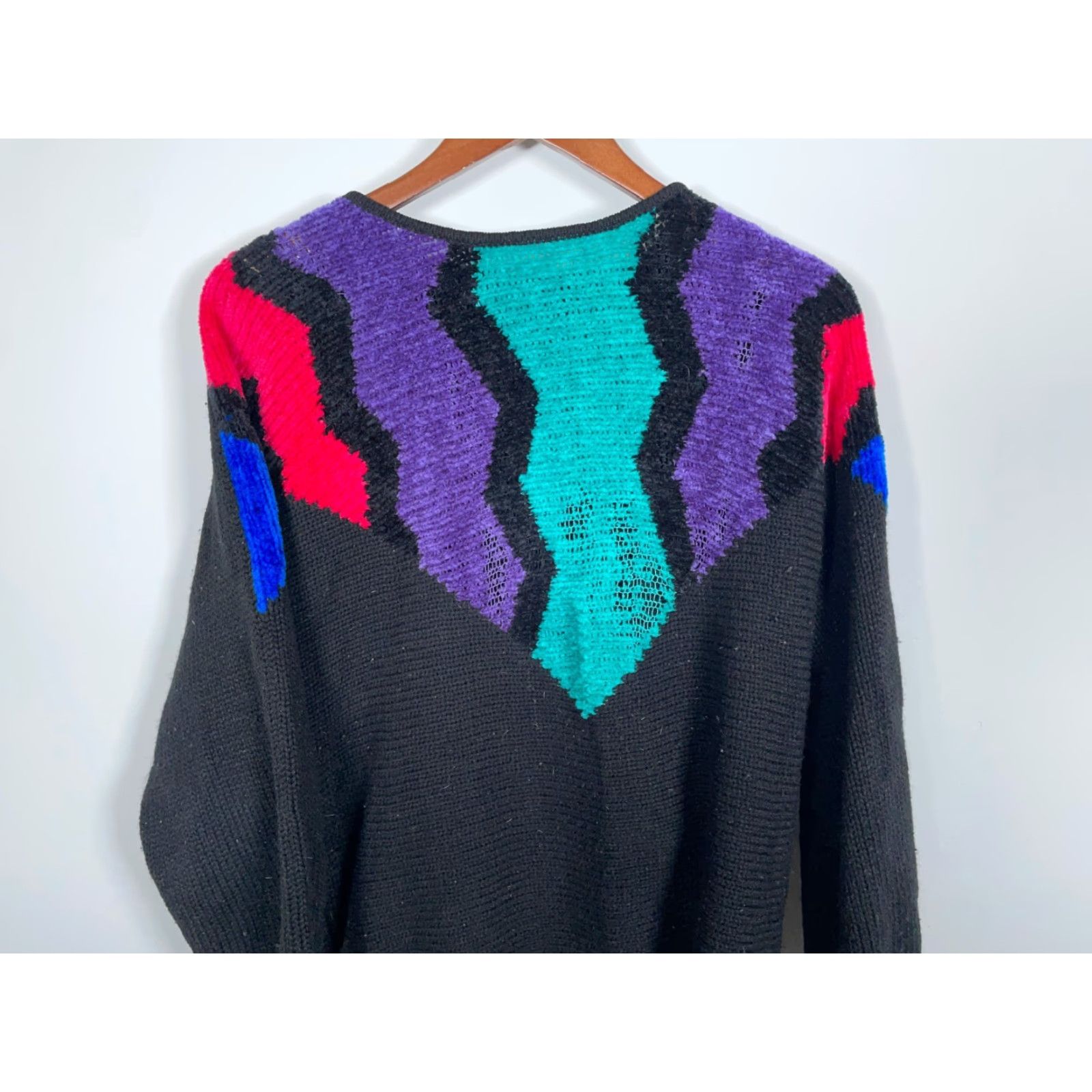 Vintage VINTAGE Sweater Geometric Stained Glass Window Knit Black Lightweight Women Large Crew Neck 80s 90s Pullover Womens Size L / US 10 / IT 46 - 4 Thumbnail
