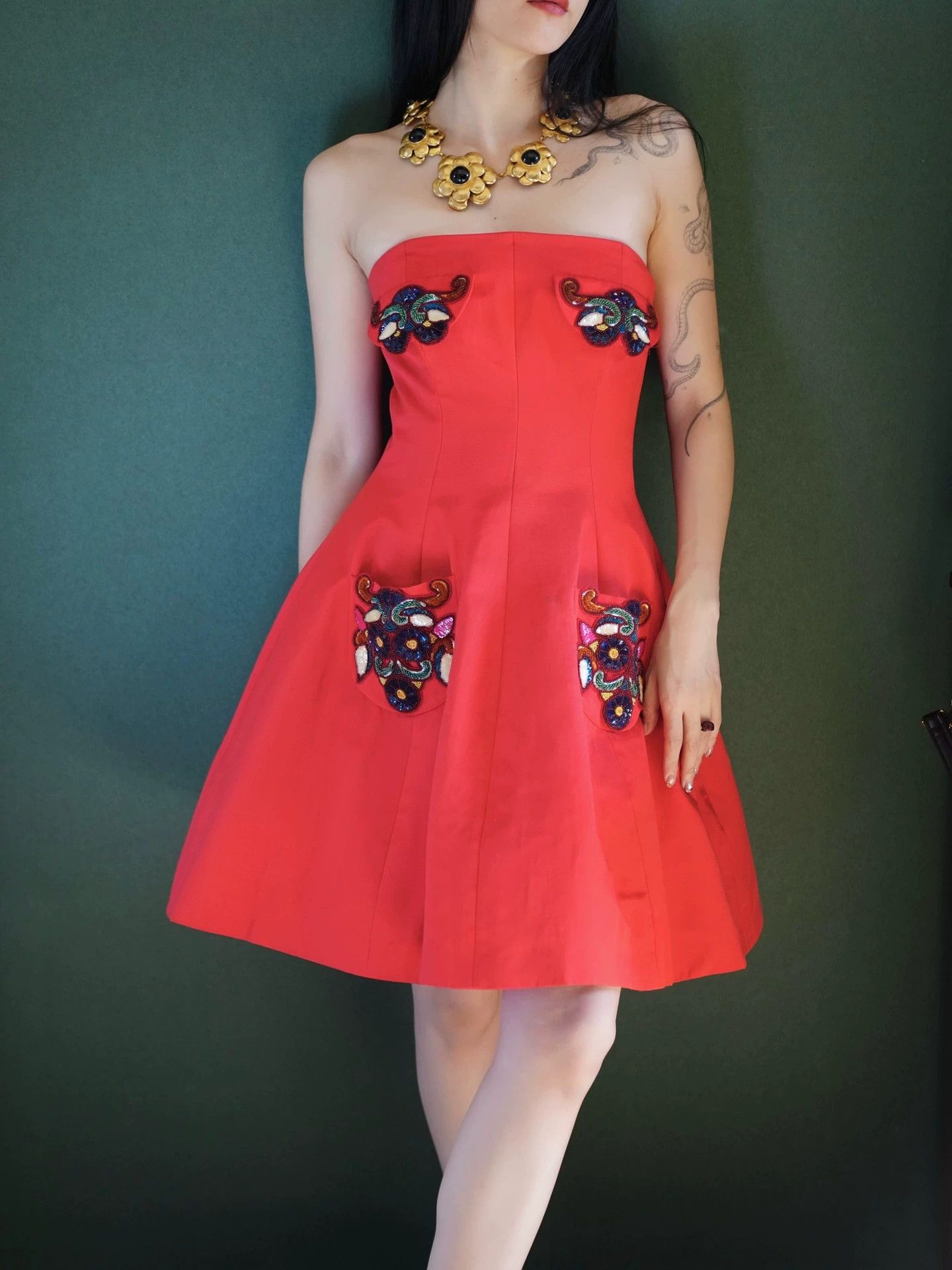 Escada Escada Vintage Strapless Beaded A-line Dress Size XS / US 0-2 / IT 36-38 - 2 Thumbnail