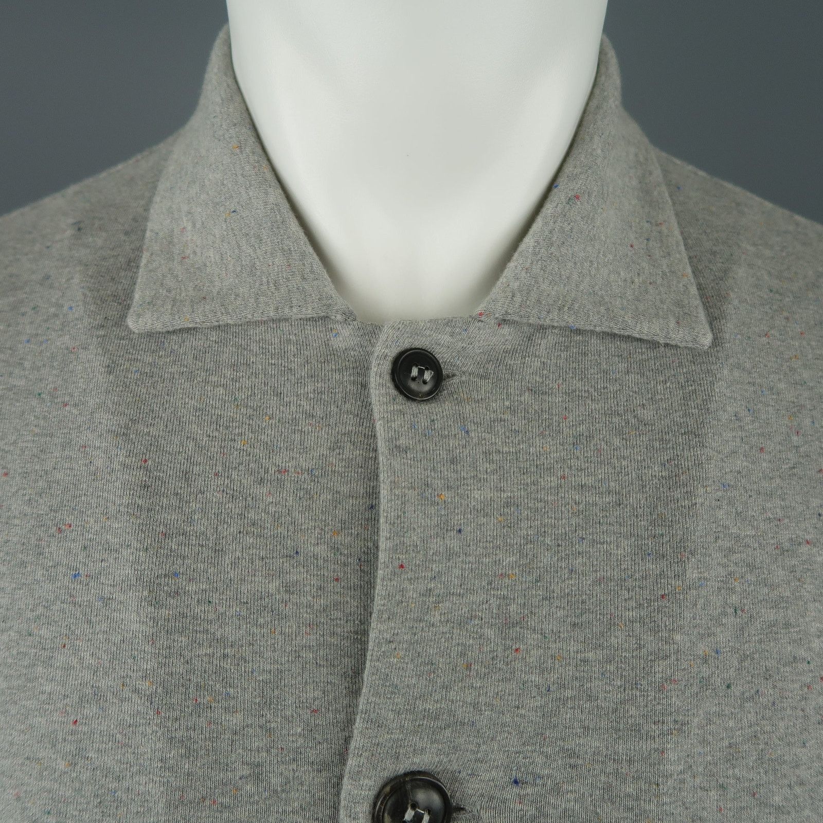S Heather Gray Speckled Jersey Button Up Collared Jacket