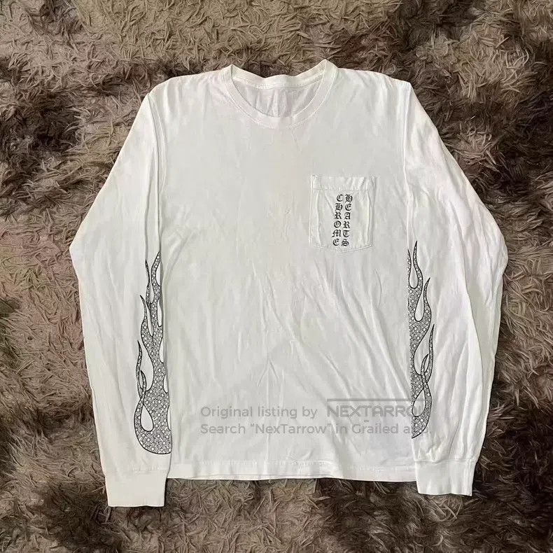 Chrome Hearts CHROME HEARTS Size M White Long-Sleeved T-Shirt with Flame Size US M / EU 48-50 / 2 - 1 Thumbnail