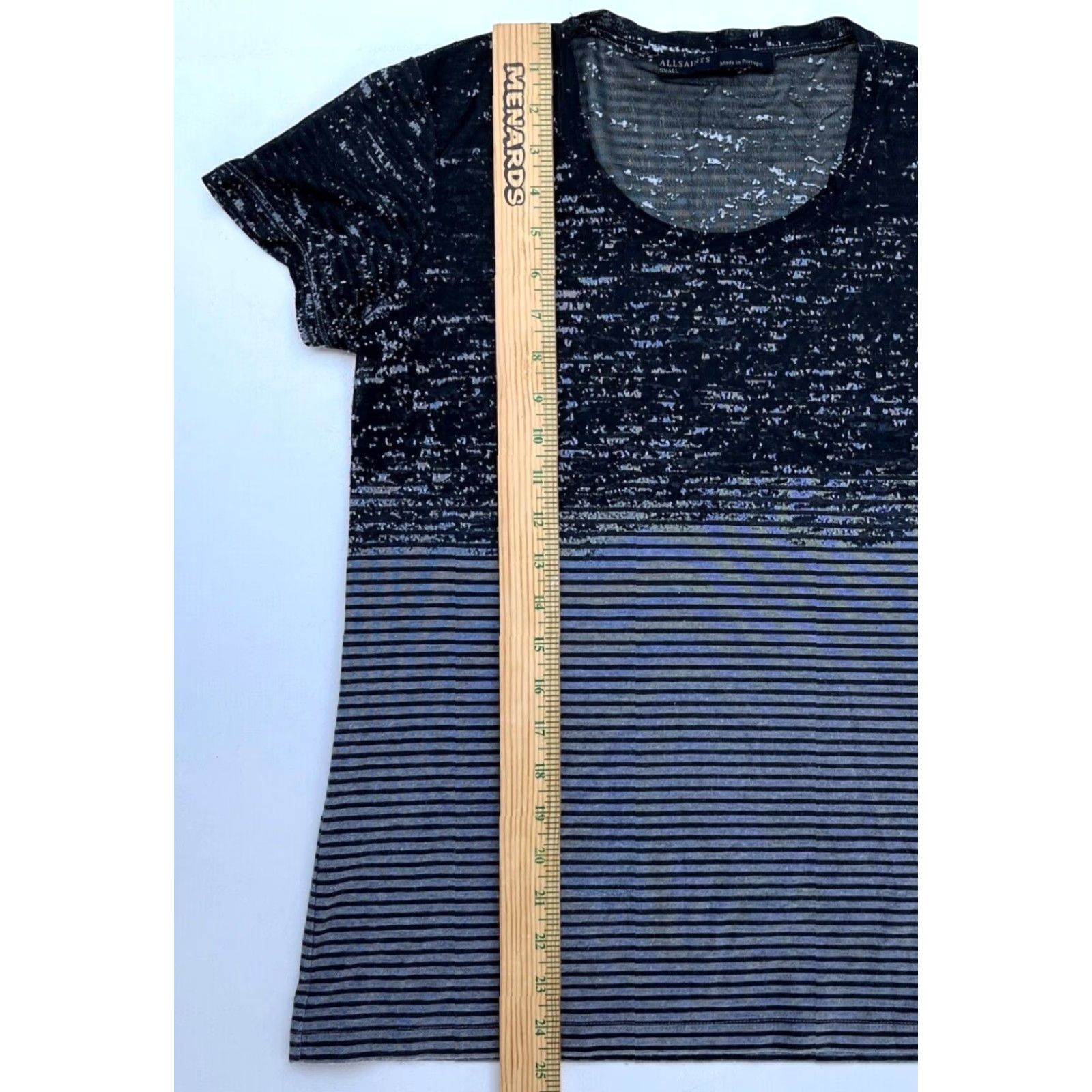 Allsaints AllSaints Women's Zane Rok Tee Striped Short Sleeve Crew Neck Pullover Cotton Blend Gray Sz S Made in Portugal Size S / US 4 / IT 40 - 7 Thumbnail