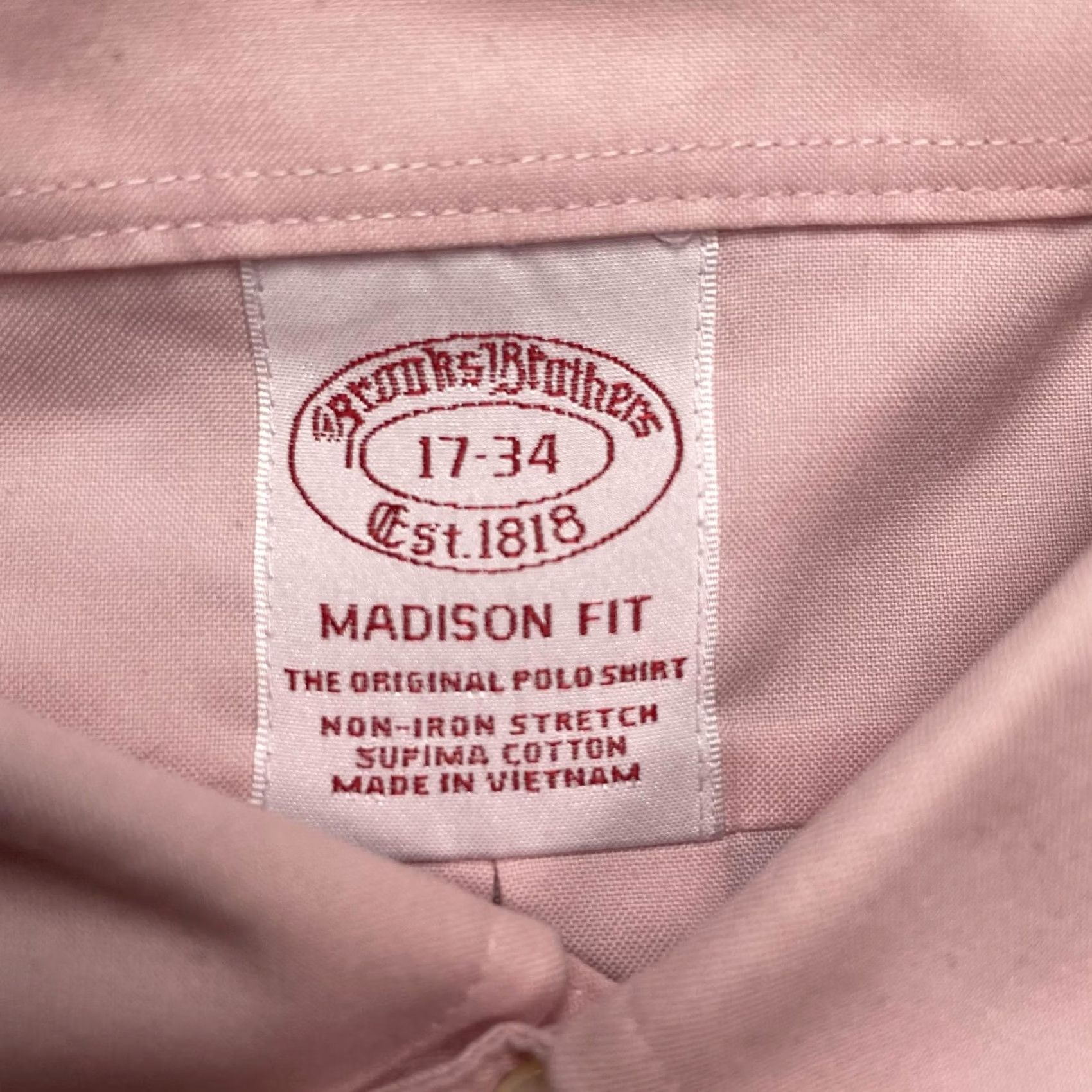 Brooks Brothers Brooks Brothers Shirt Mens XL 17 34 Pink Solid Non Iron Stretch Long Sleeve Button-Up Dress Shirt Size US XL / EU 56 / 4 - 2 Thumbnail