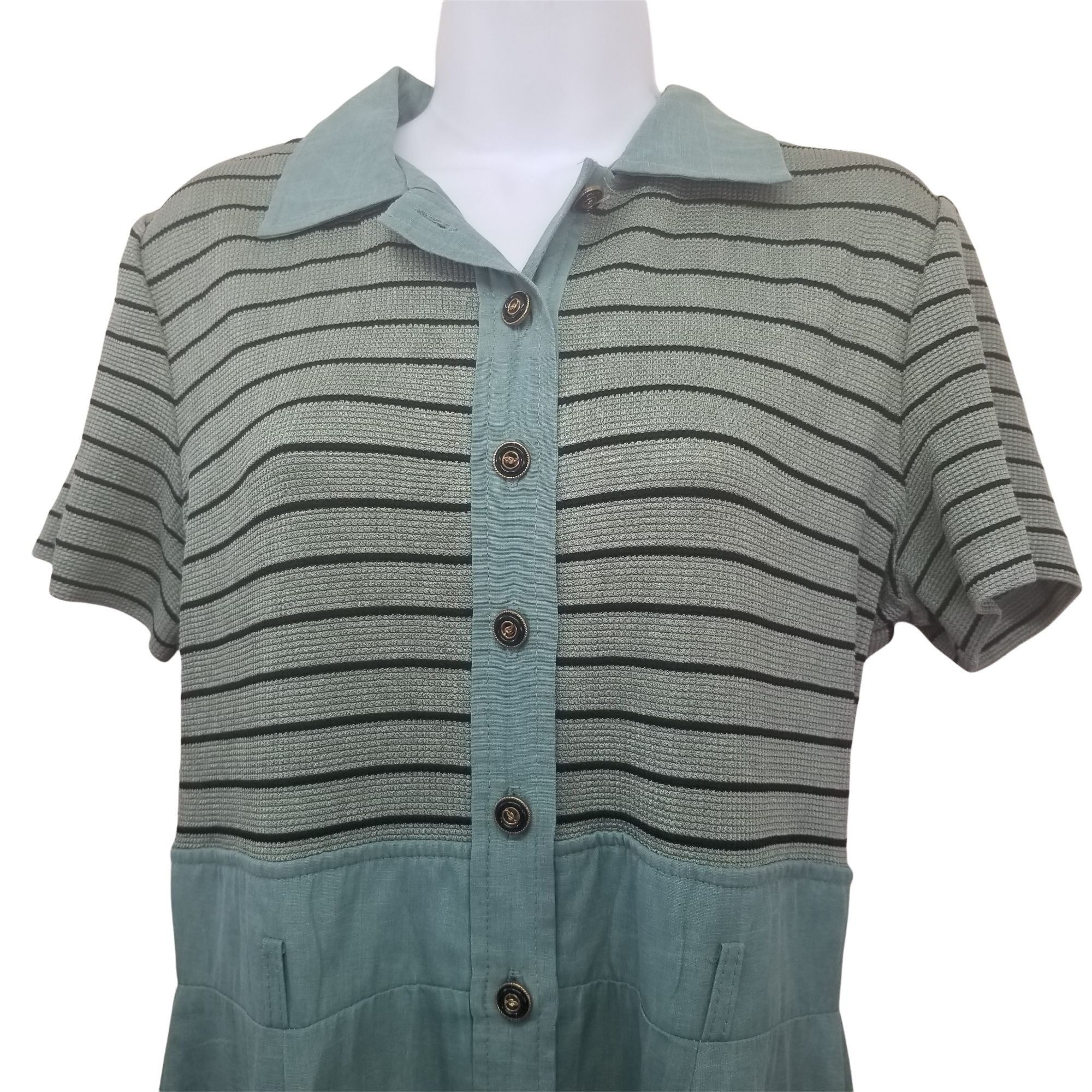 Other JSJ Petites 12 Vintage 90s Dress Green Stripe Knit Button Do Size XL / US 12-14 / IT 48-50 - 3 Thumbnail