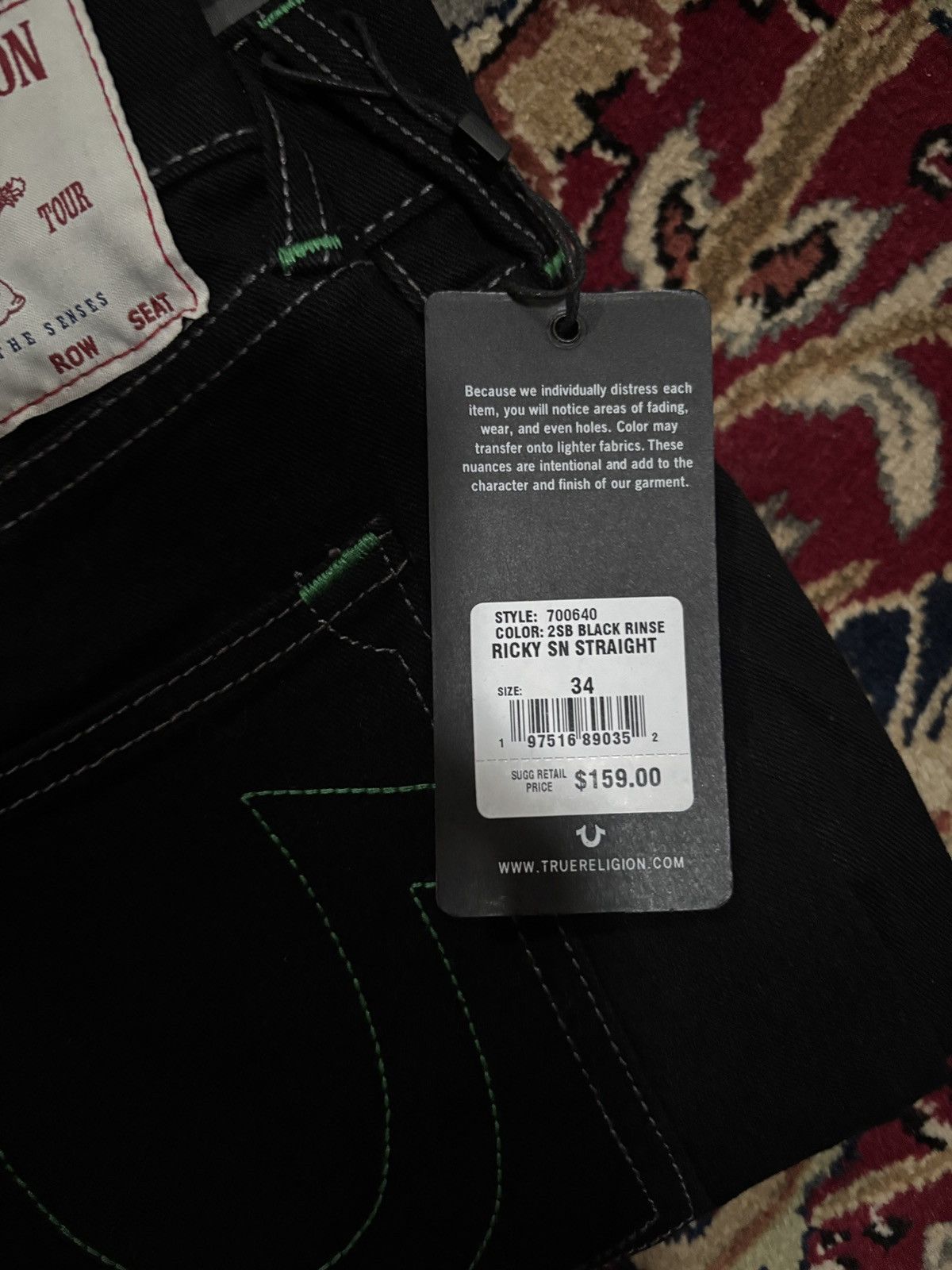 True Religion True religion black rinse jeans with green accents Size US 34 / EU 50 - 2 Thumbnail