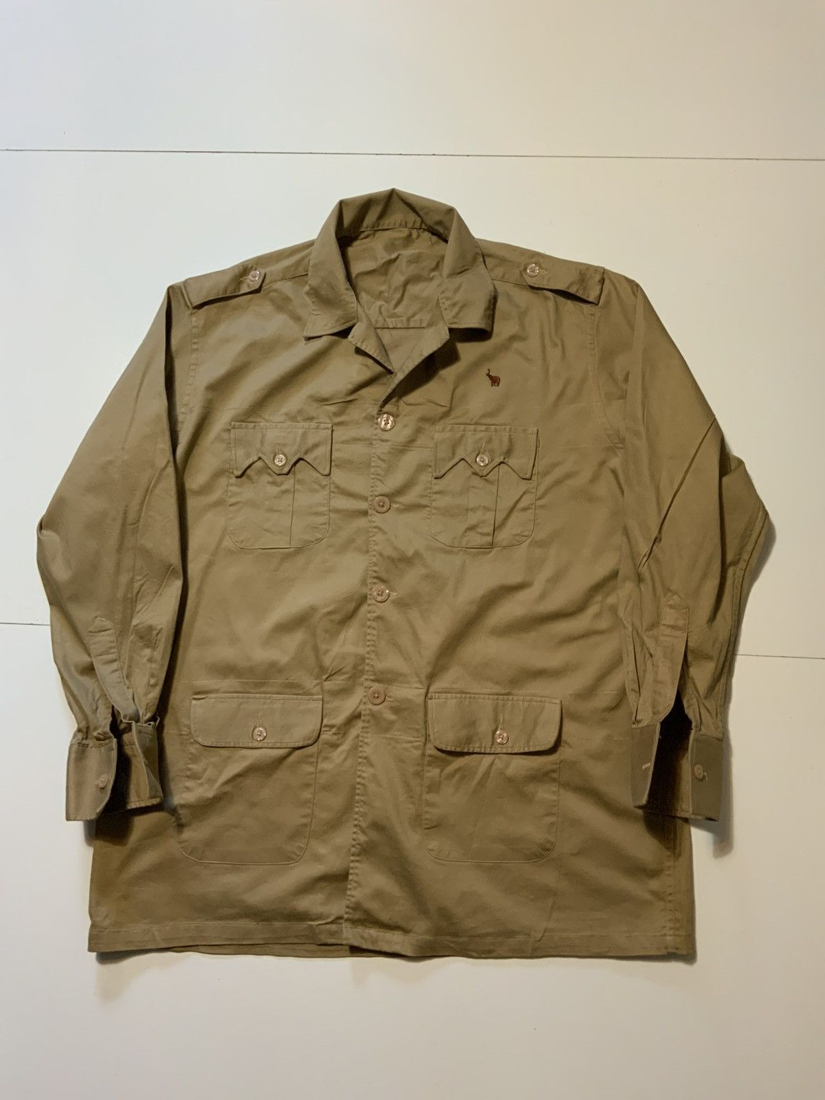 Vintage Vintage 60s 70s Khaki Workwear Sawtooth Button Shacket Shirt Size US L / EU 52-54 / 3 - 1 Thumbnail